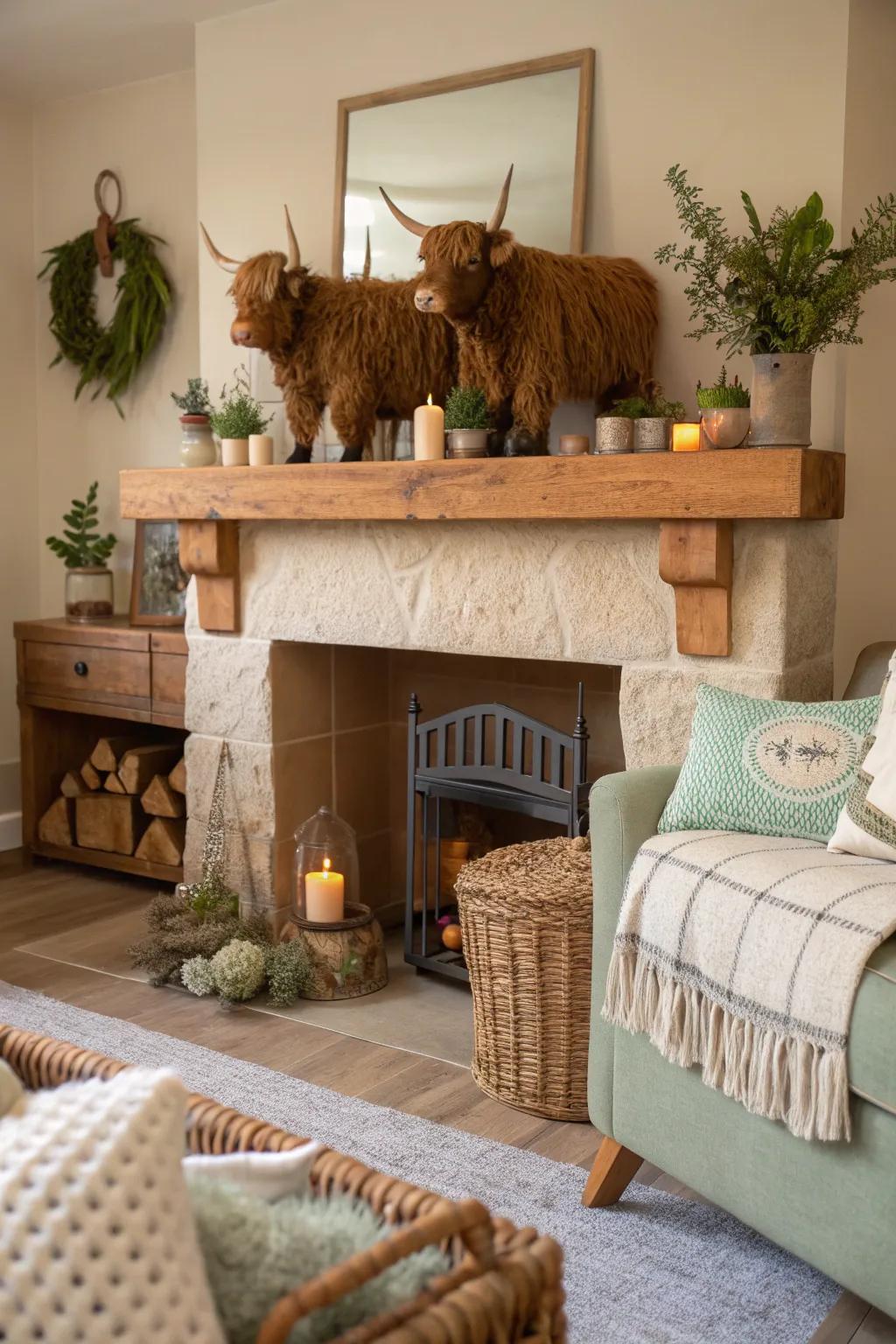 Introduce whimsy and charm with well-placed highland cow figurines.