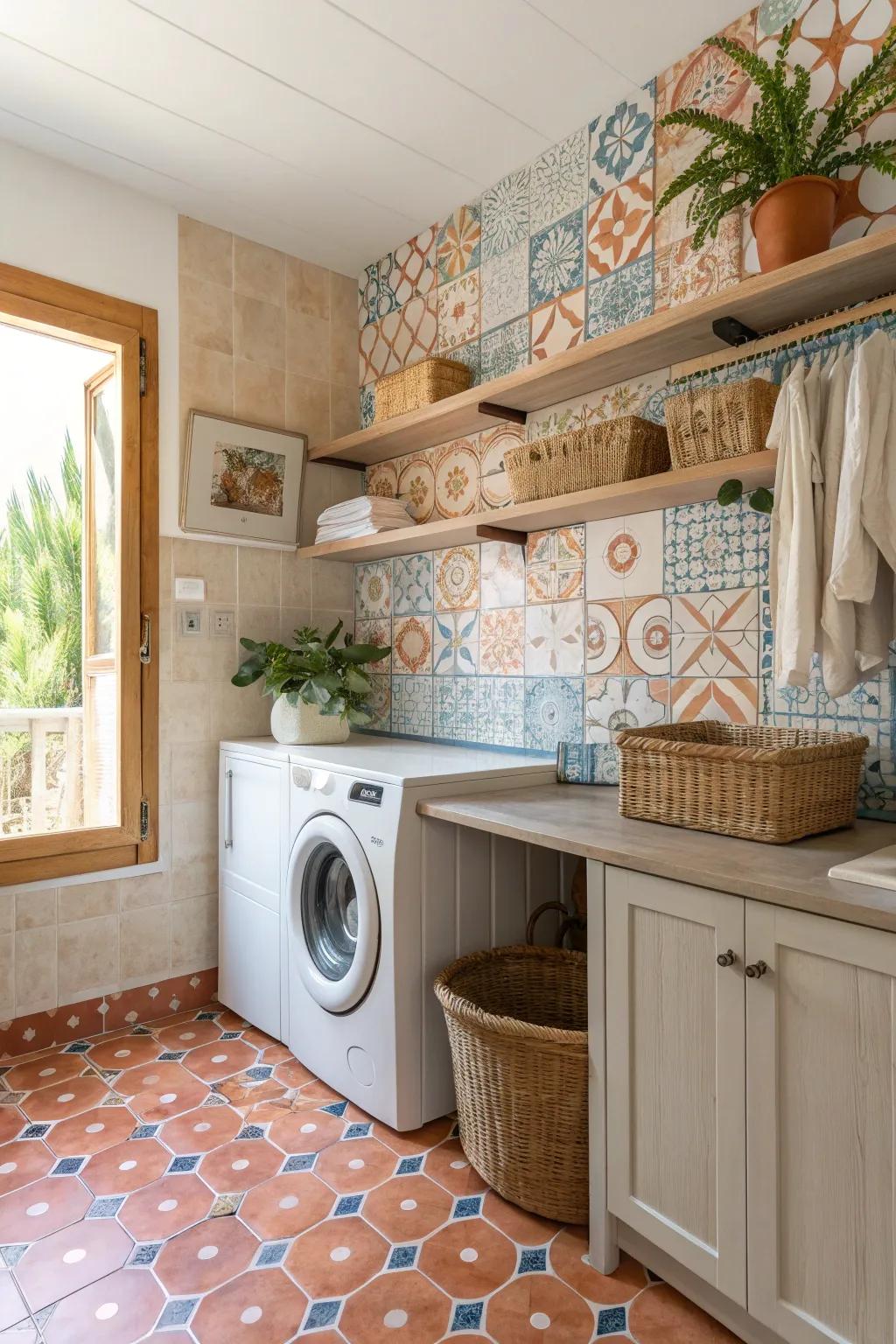 Bring Mediterranean warmth to your laundry room with vibrant, colorful tiles.