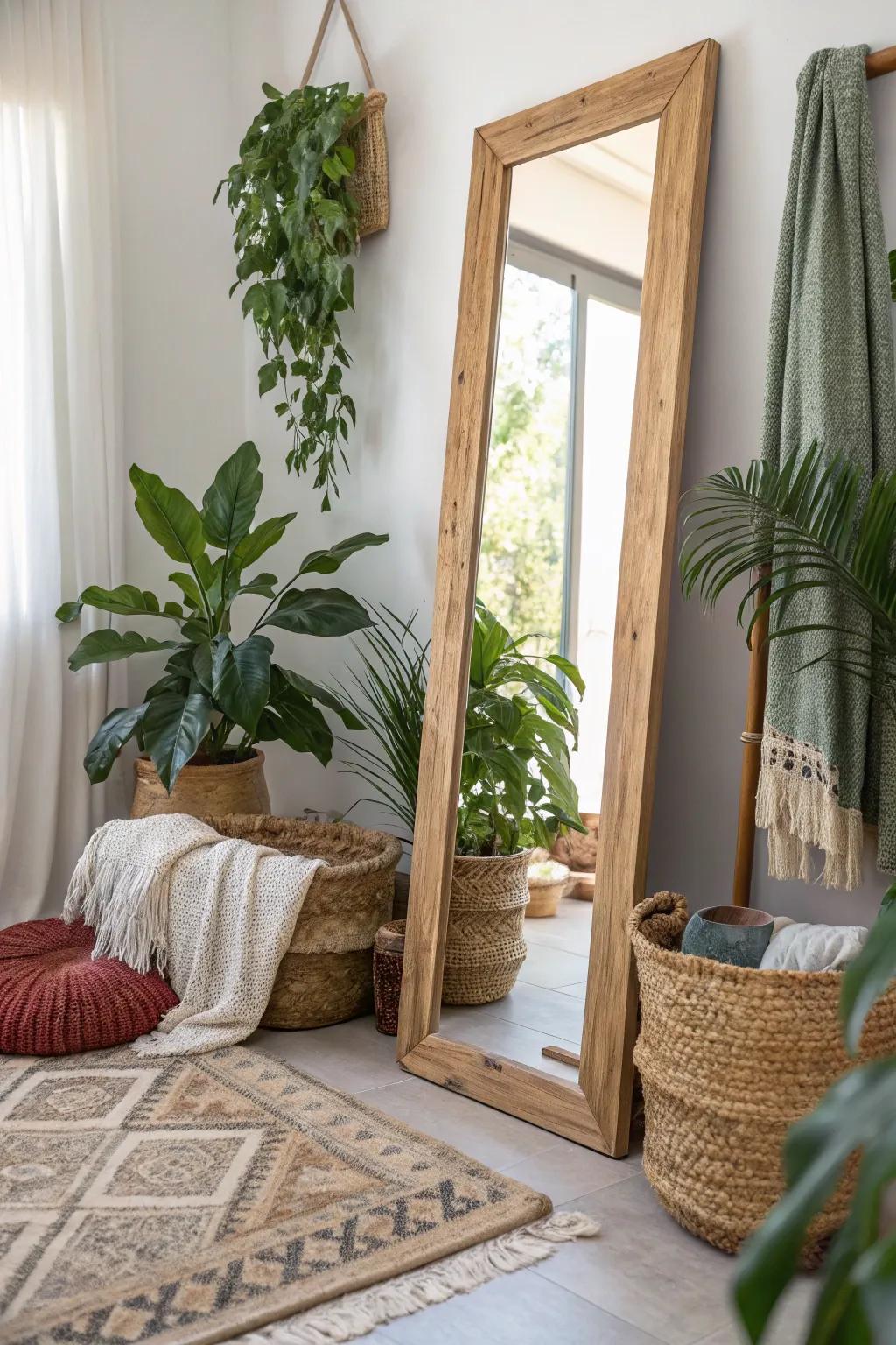 Capture boho vibes with mirrors that enhance natural beauty and style.
