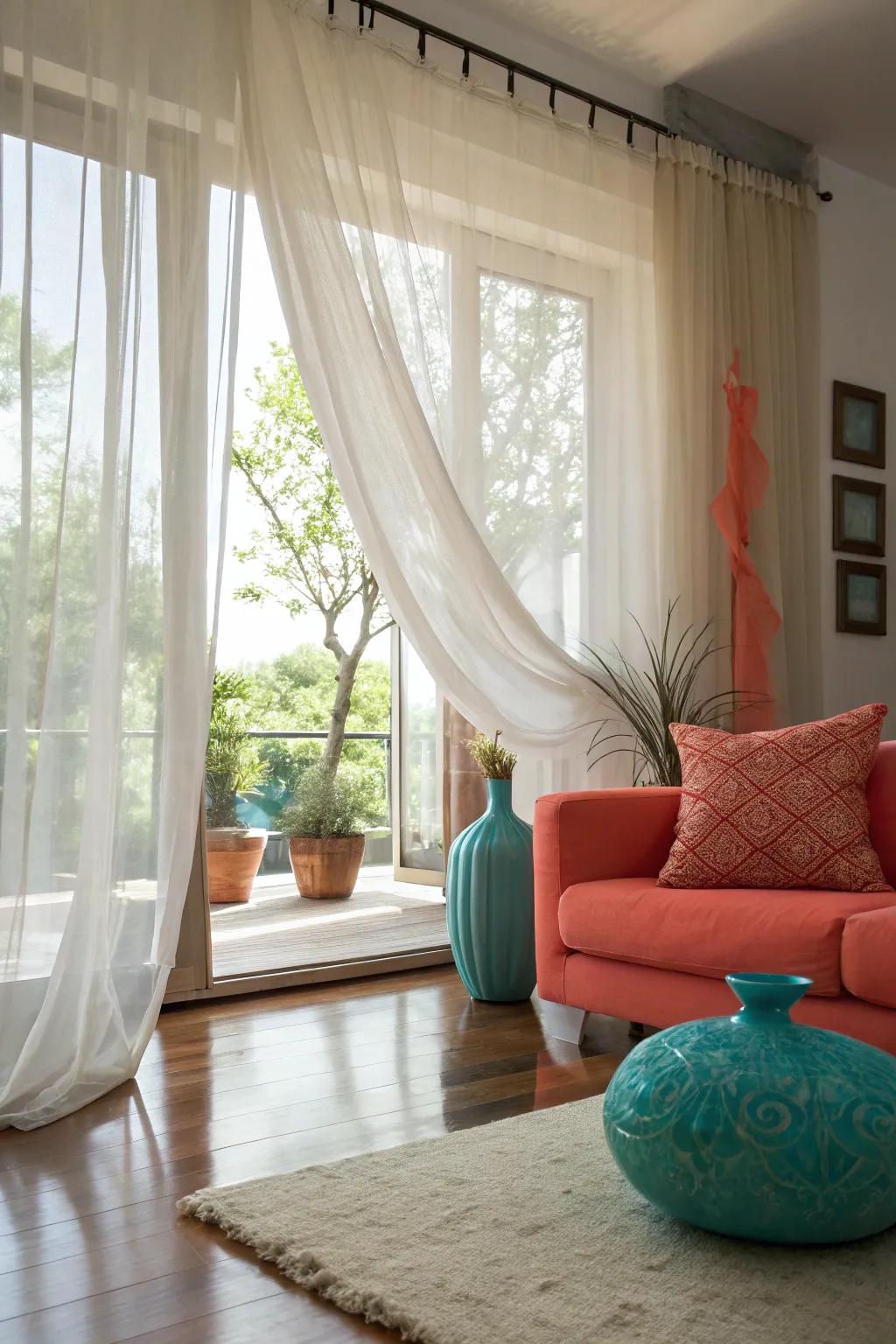 Brighten your rooms with sheer curtains that welcome the spring sun. ☀️ #WindowTreatment #SpringLight
