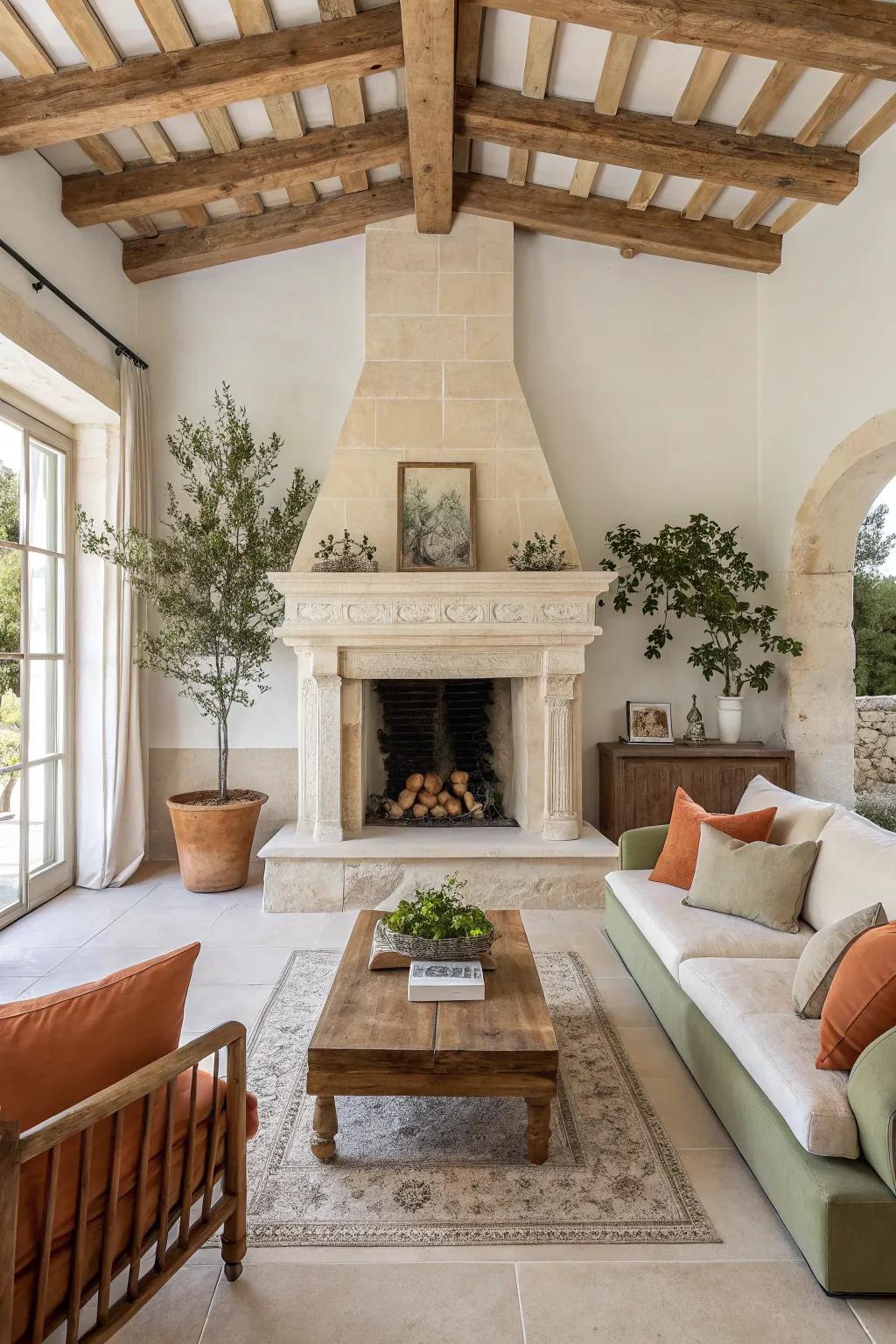 A beautifully crafted fireplace becomes a stunning focal point, perfect for cozy gatherings.