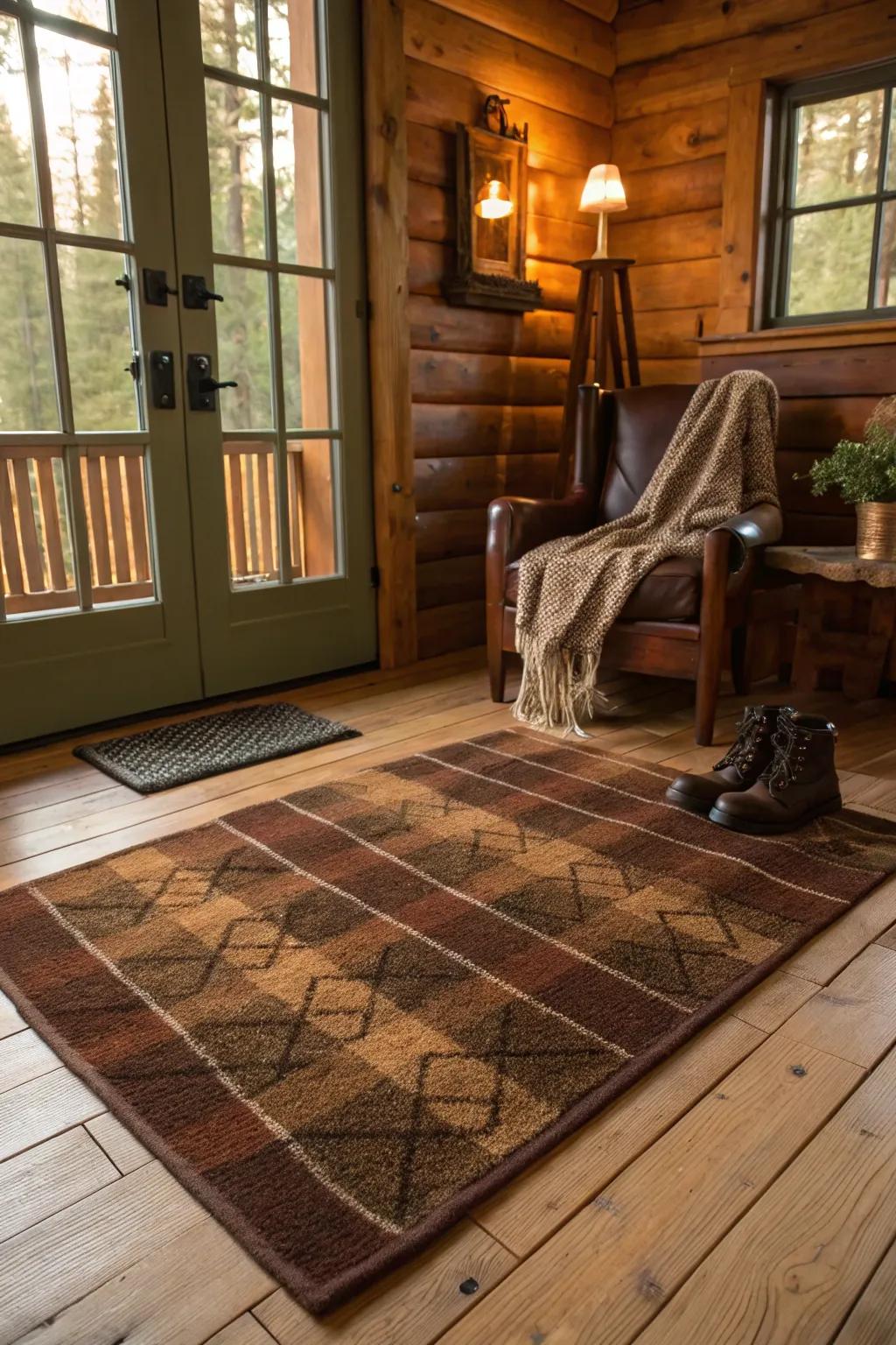 Embrace rustic charm with a timeless plaid rug.