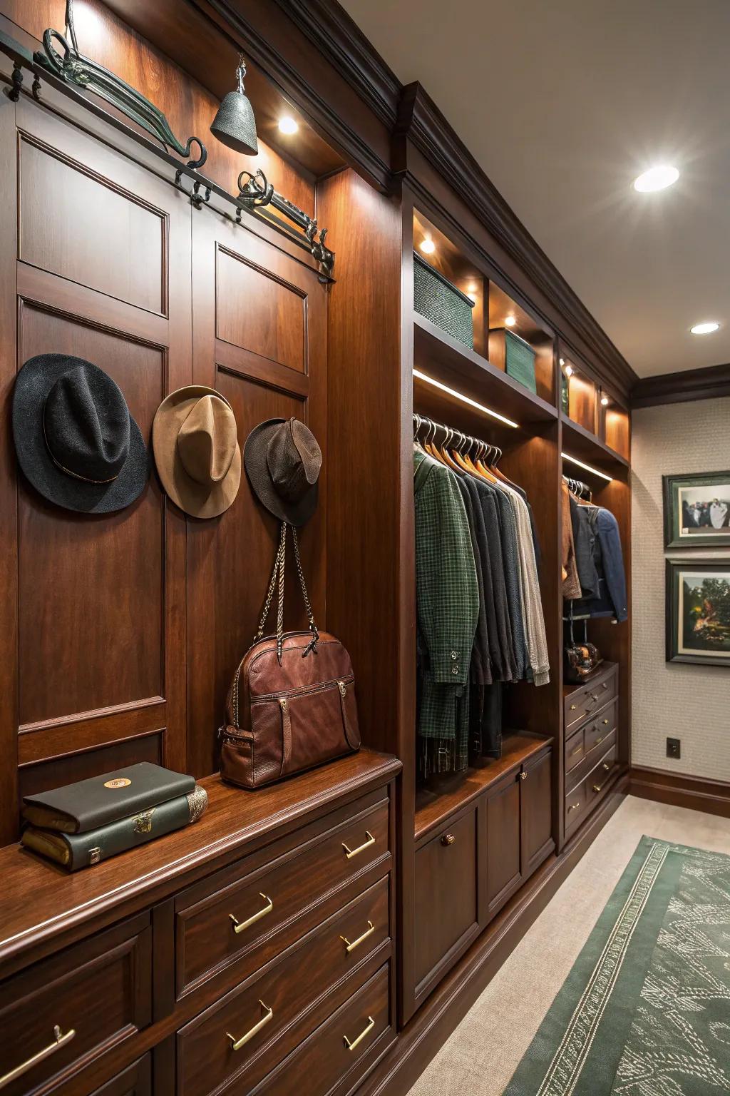 Hooks keep your accessories organized and within arm's reach, adding practical beauty.