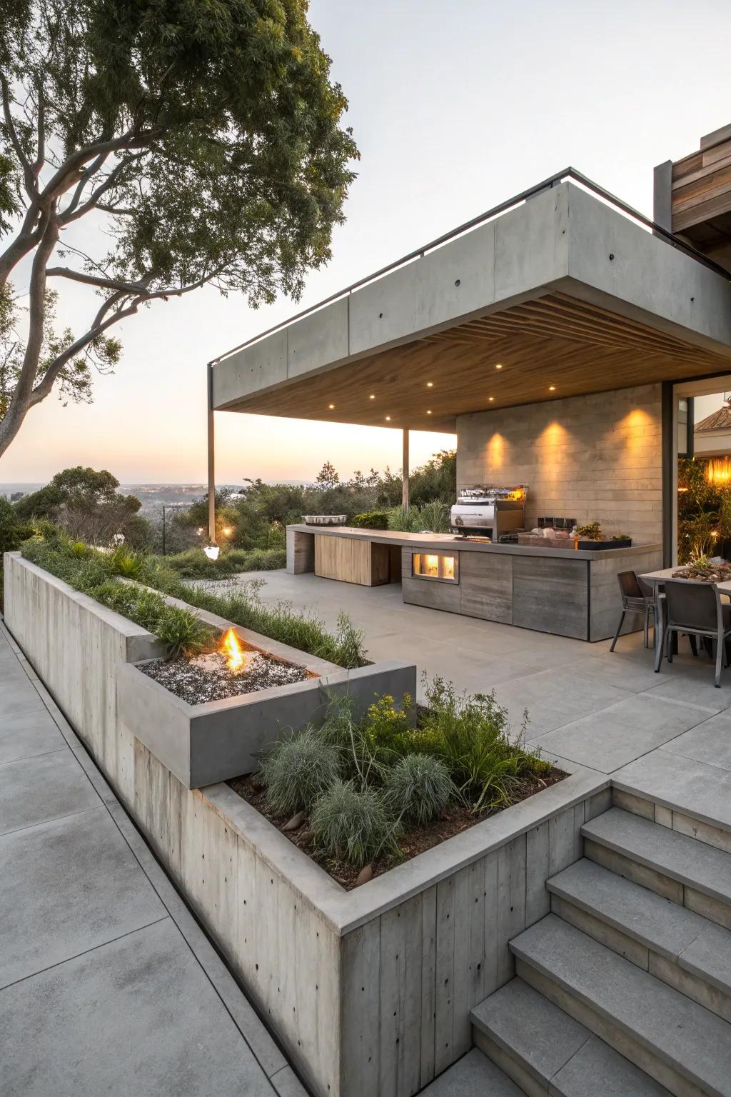 Add dimension to your space with an elevated concrete kitchen platform.