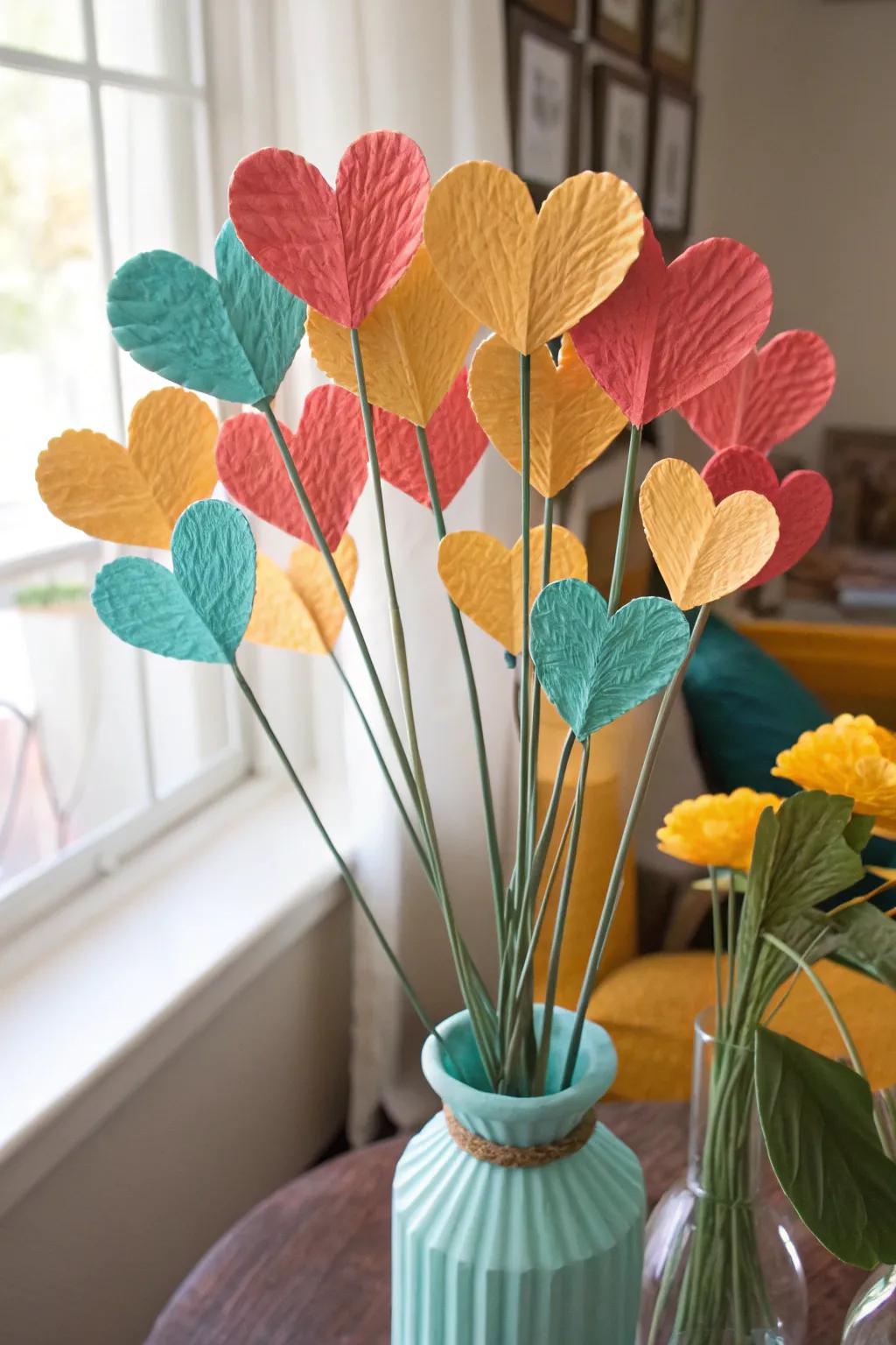 Elegant and unique, heart-shaped paper flowers are a stunning addition to any table. 🌸 #FlowerDecor #UniqueDesign