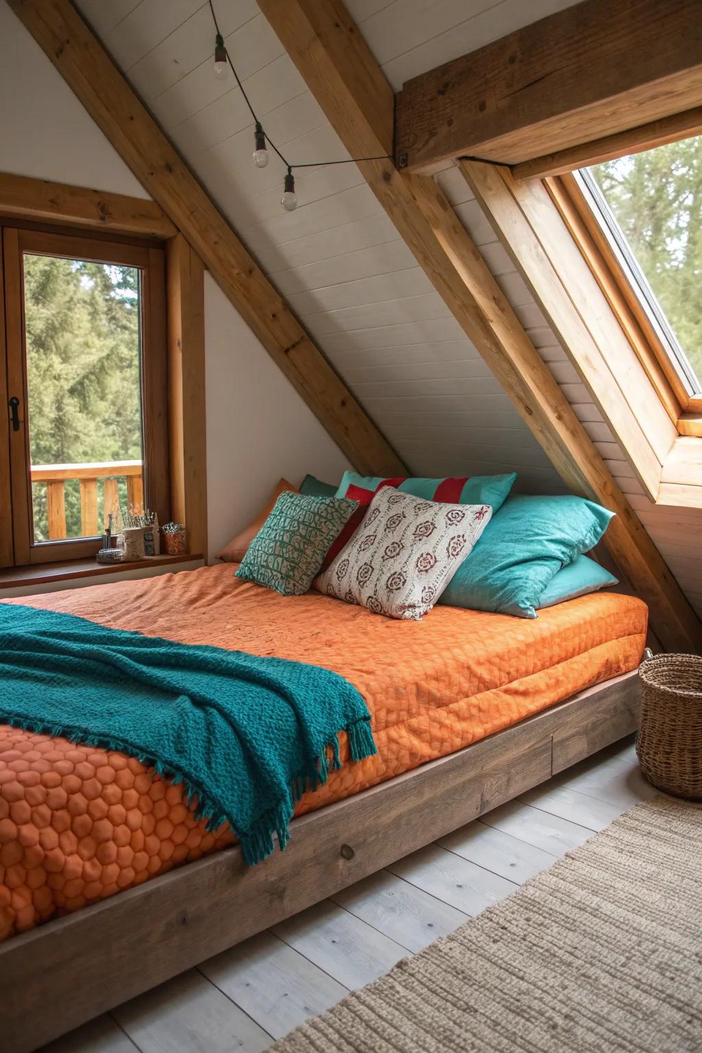 Find comfort in an attic nook, where sloped ceilings create a perfect retreat.