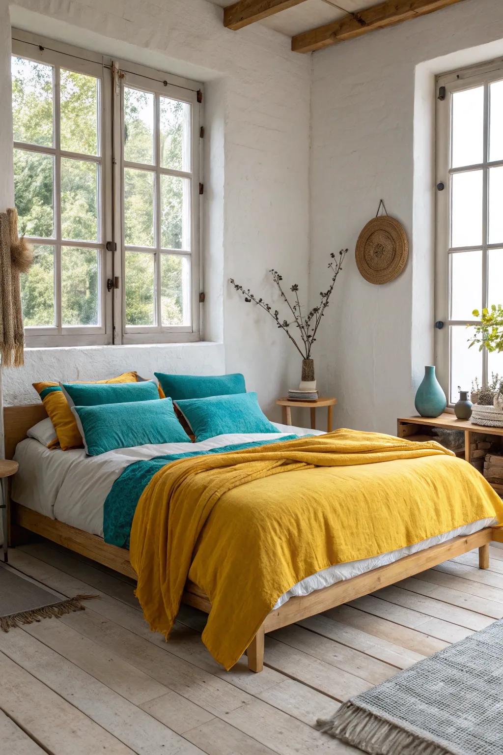 Infuse energy and life into your bedroom with a bedspread that boasts a vibrant pop of color.