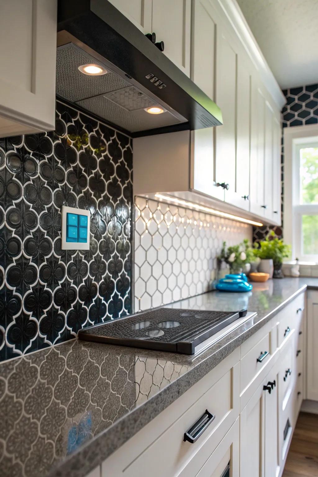 Textured finishes add a tactile experience to this elegant kitchen design.