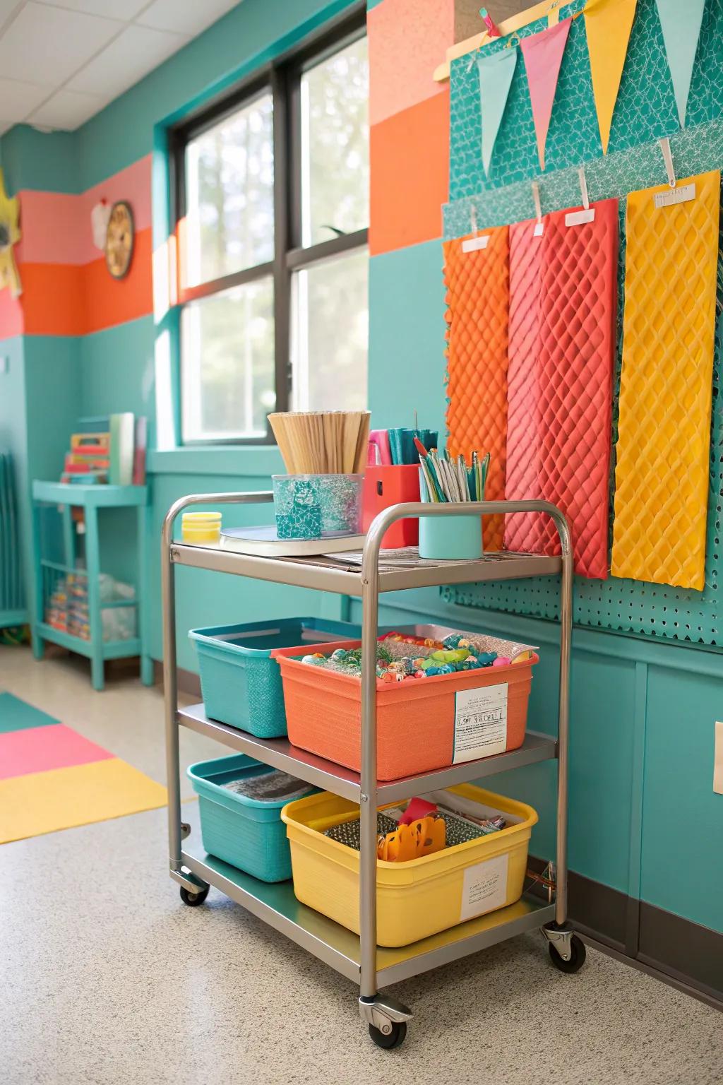 Keep supplies mobile and organized with a functional rolling cart.