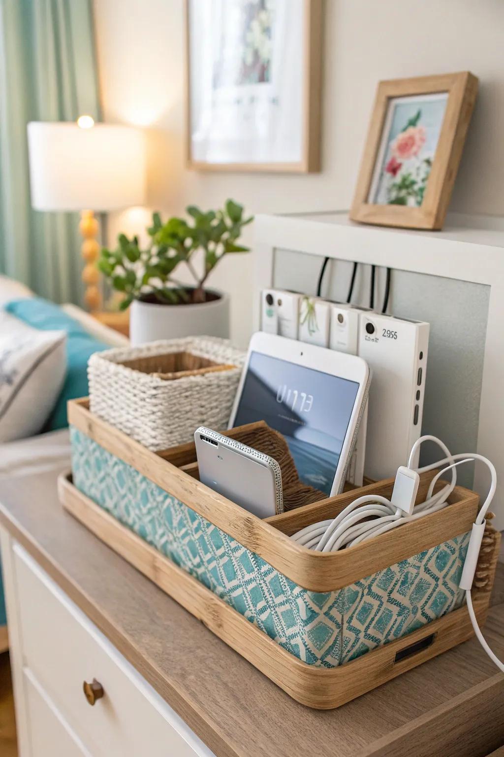 Stay powered up and organized with a dedicated charging station.