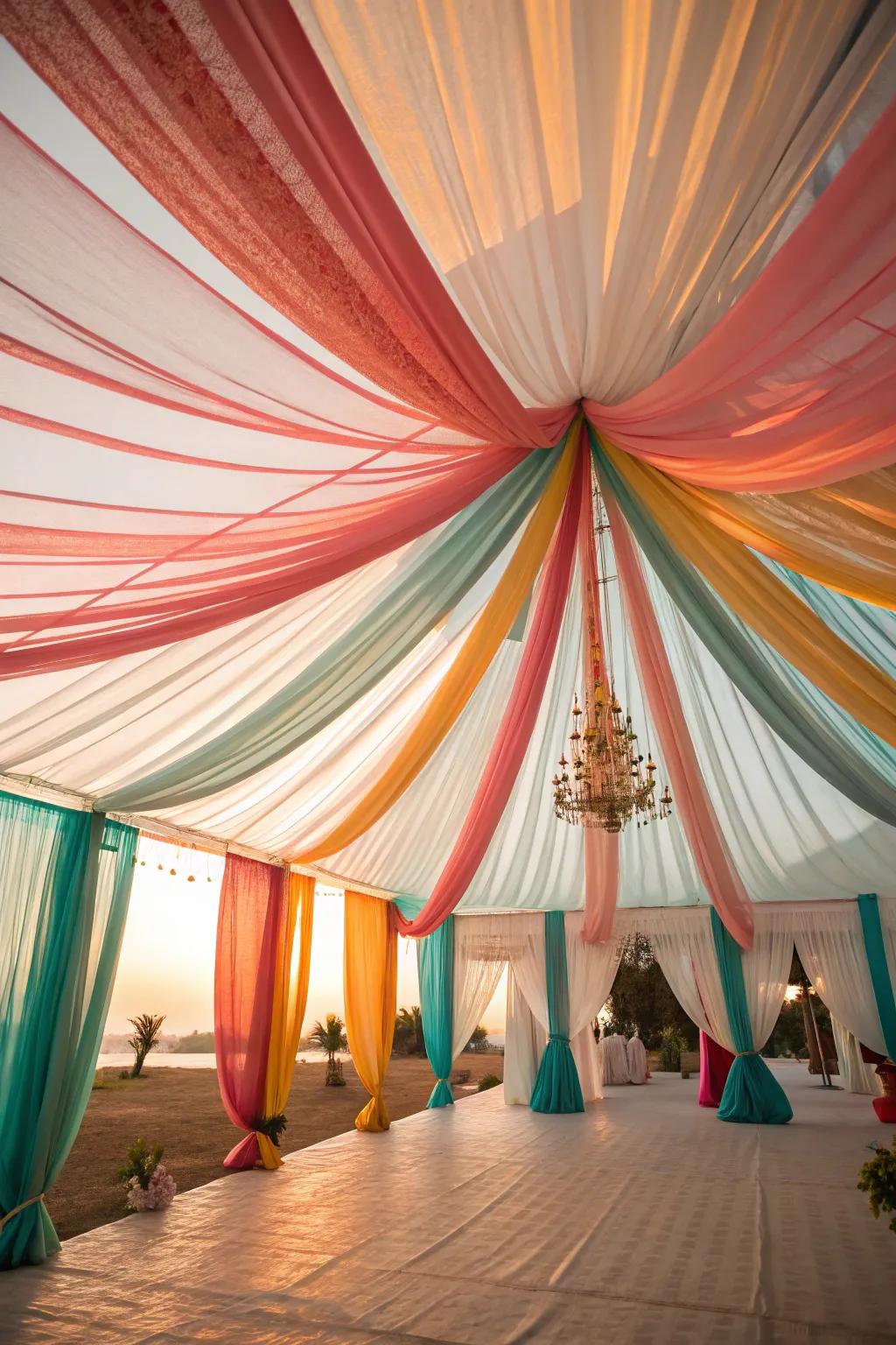 Step into a dream with ethereal wedding drapes that enchant every moment.