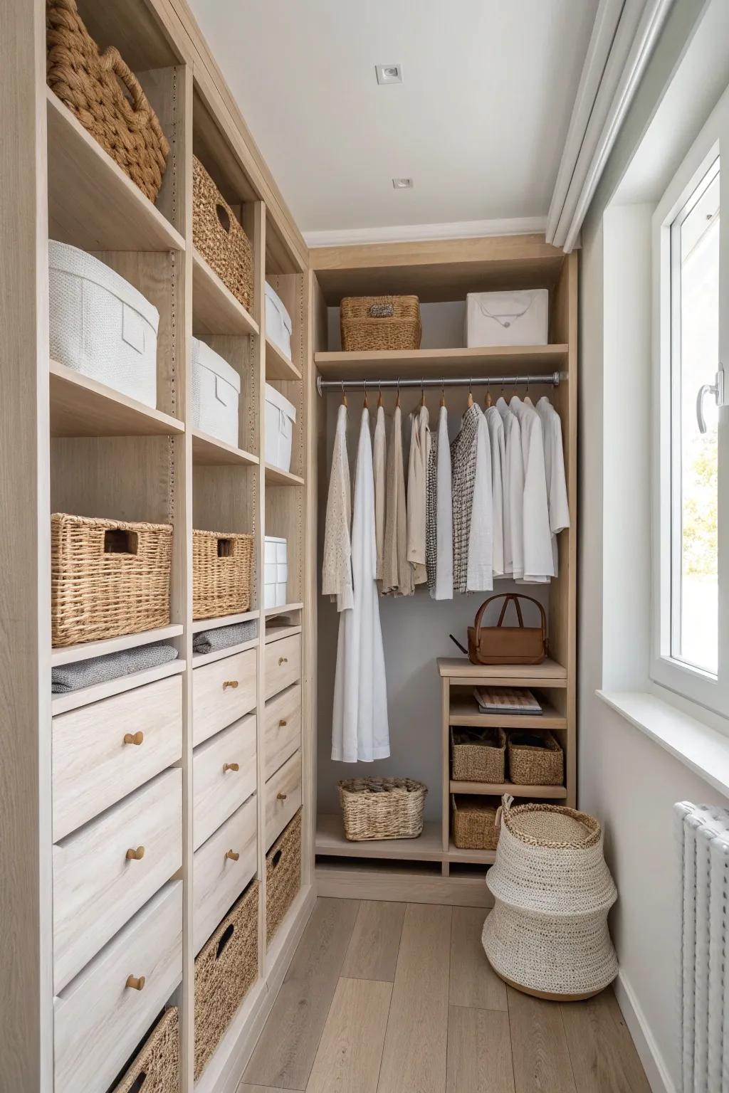 Vertical shelving transforms your closet into a high-rise of storage possibilities. 📚 #VerticalStorage #HomeOrganization