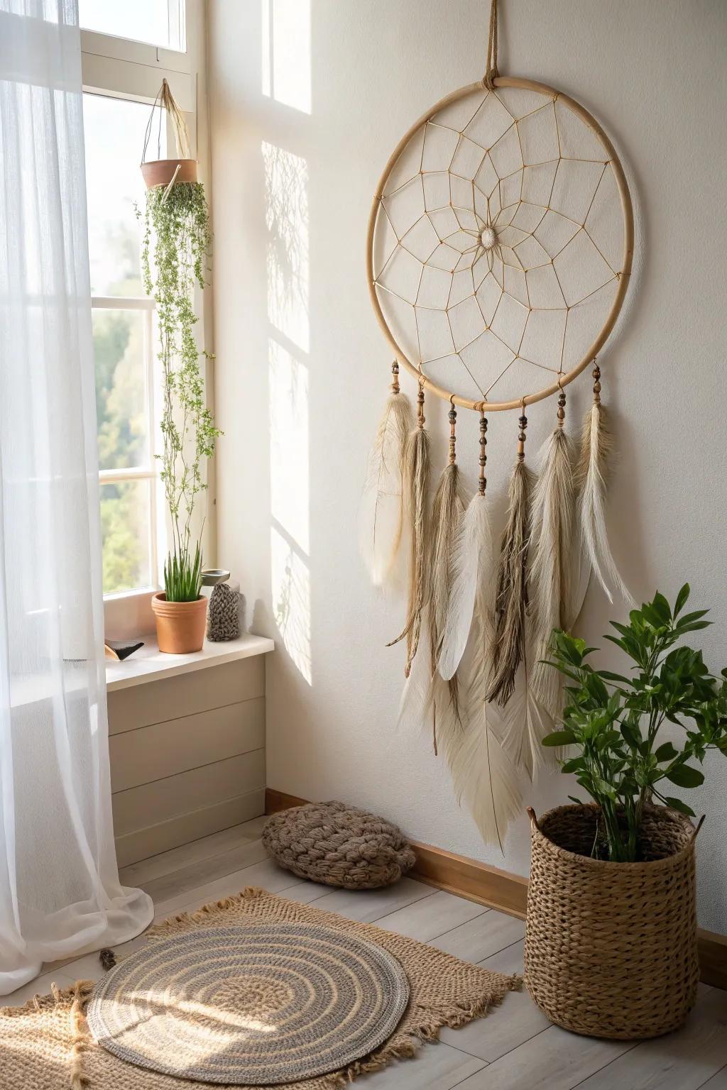 Capture dreams with a bohemian dreamcatcher hula hoop. 🌙 #Dreamcatcher #BohemianDecor