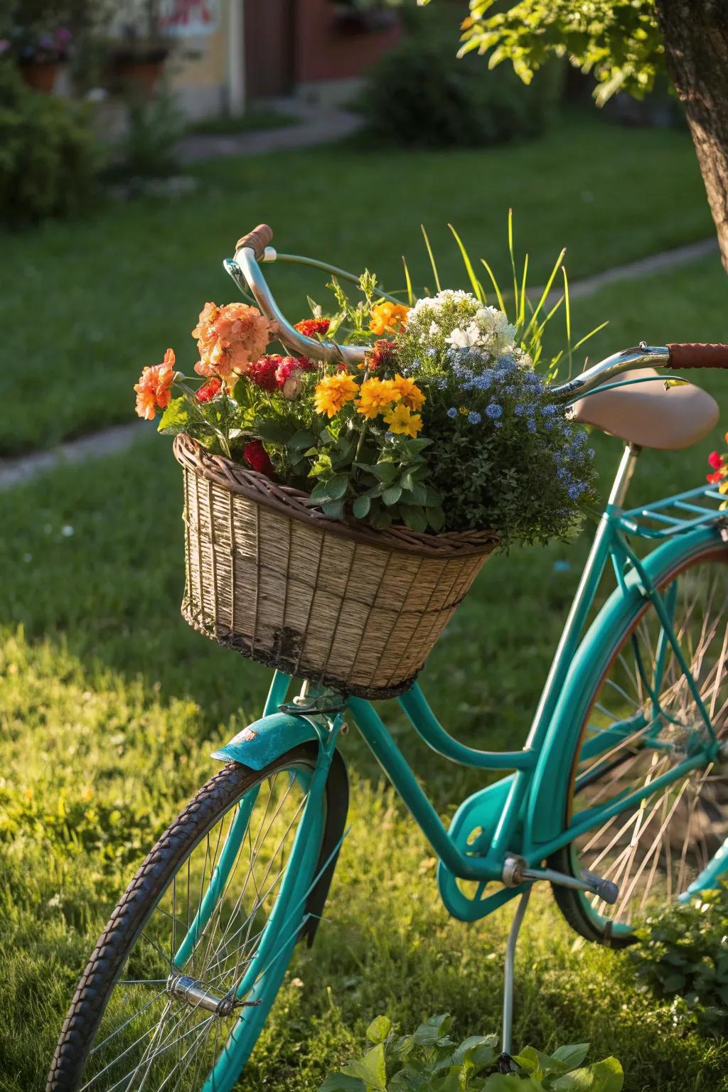 Give new life to old bicycles by using their baskets as unique plant holders.