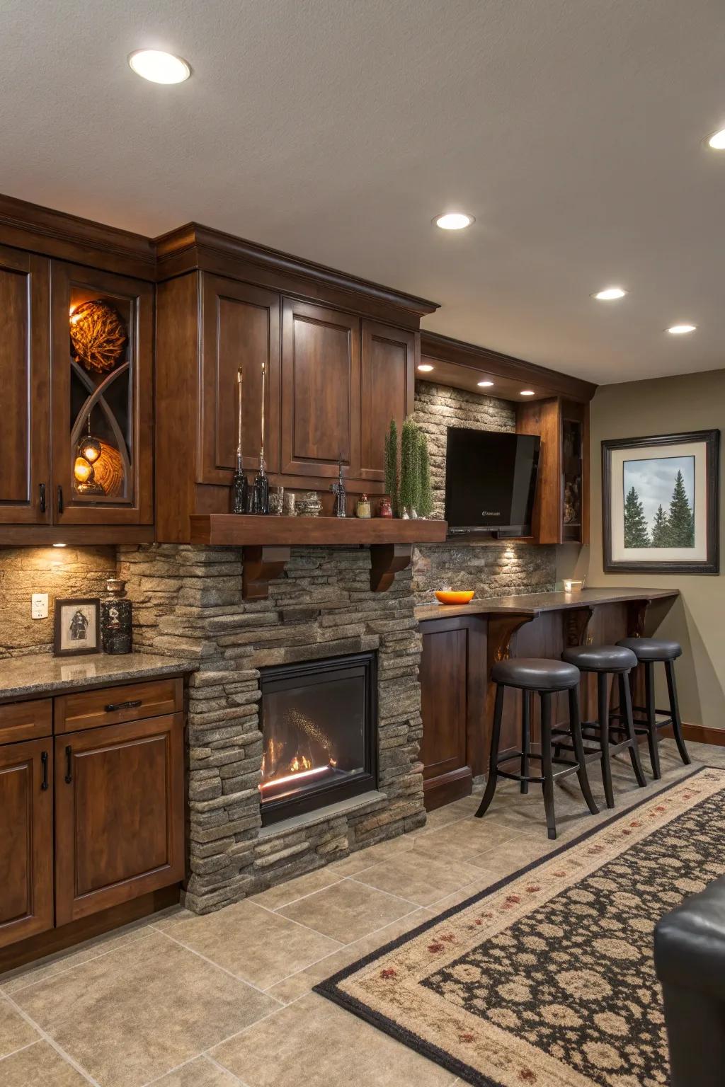 Add coziness and style to your kitchen with a modern electric fireplace. 🔥 #CozyVibes #HomeComfort