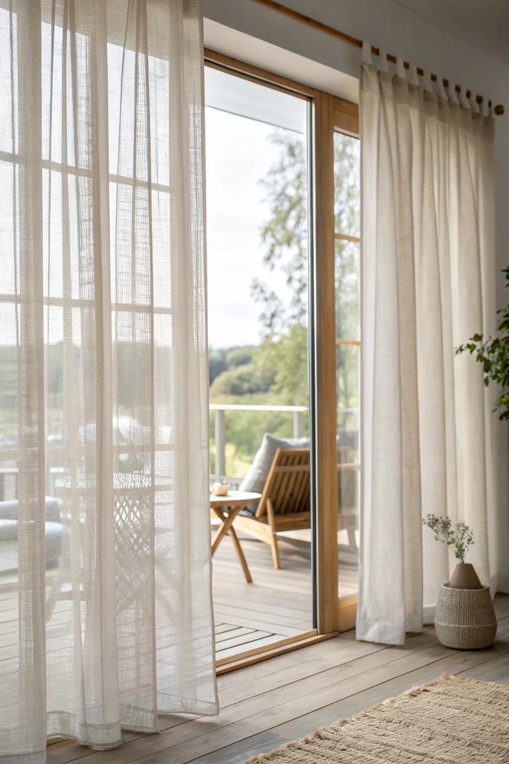 Textured sheer panels soften light and add a touch of elegance to your space.