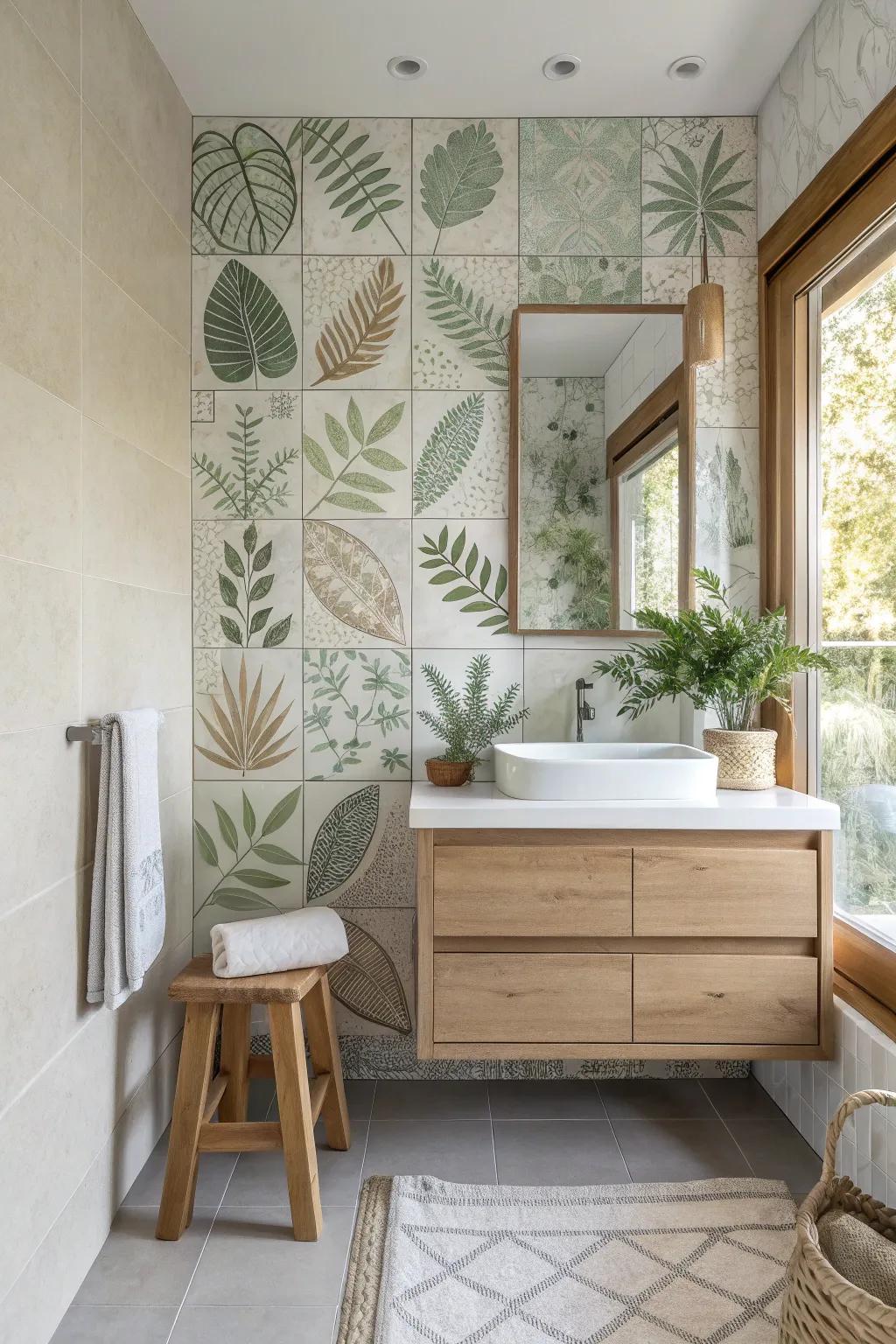 Find serenity with nature-inspired mosaics that bring the outdoors in. #NatureLovers #RelaxingSpaces #BathroomDesign