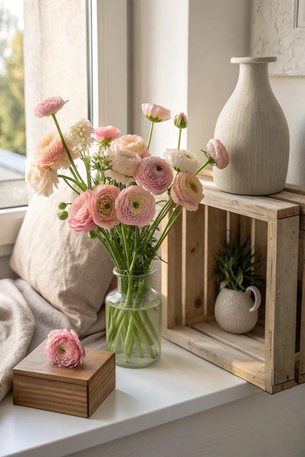 Turn flowers into art with a framed display of ranunculus blooms.