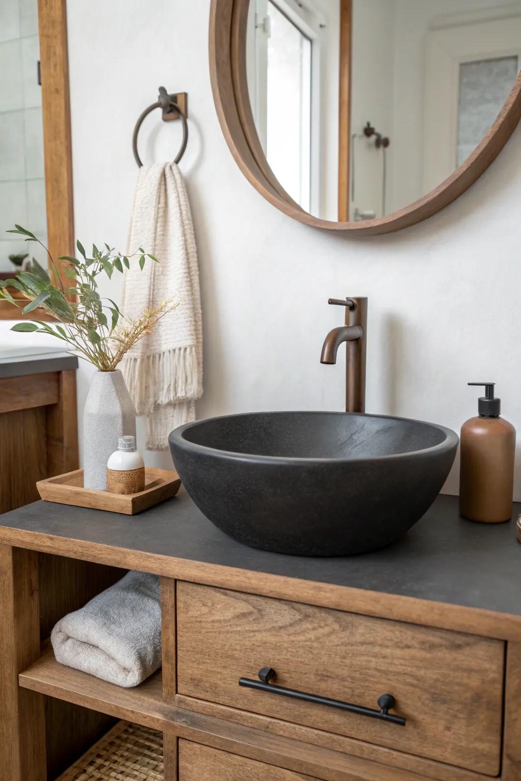 Dark tones add depth and elegance, transforming your bathroom into a luxurious retreat.