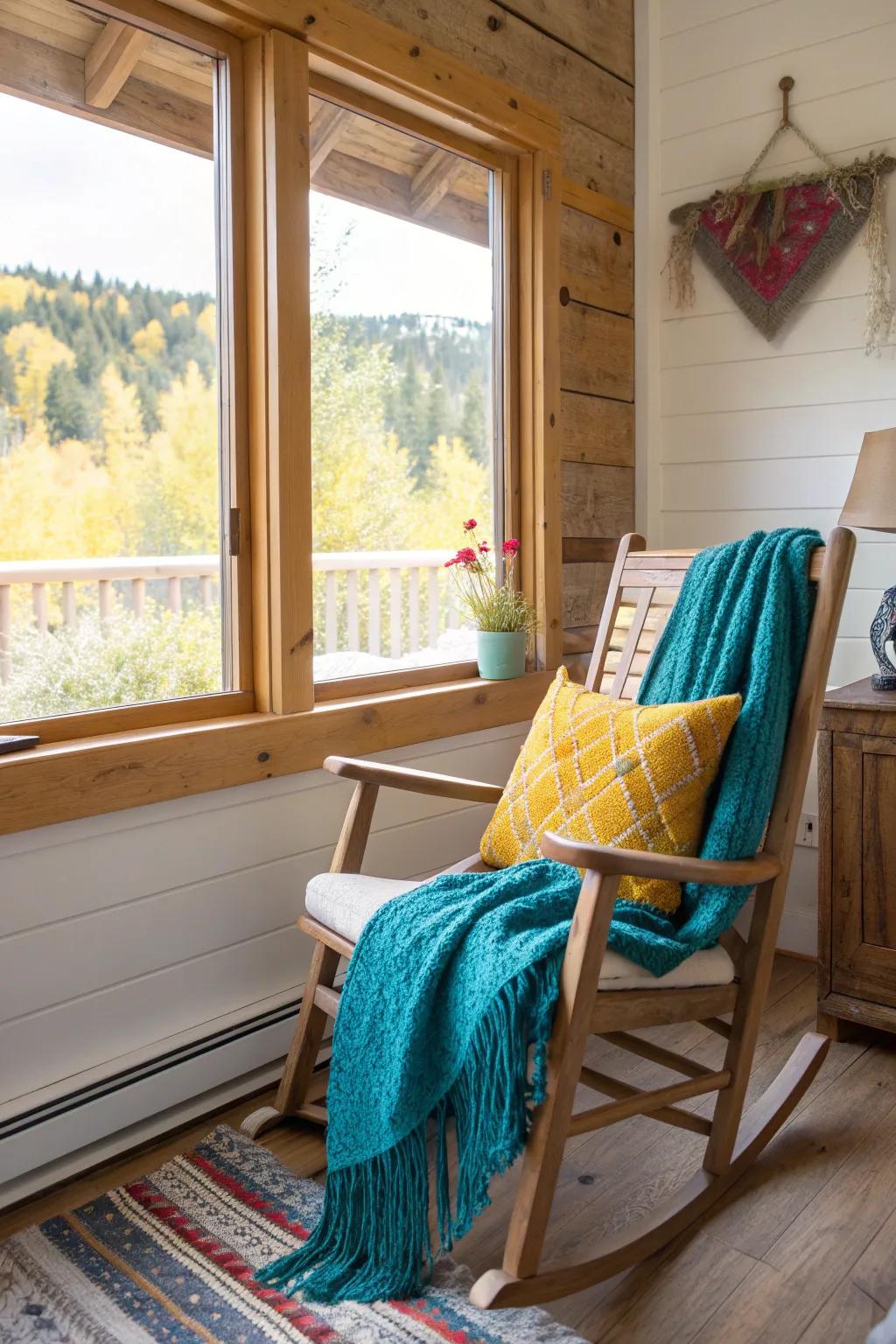 Create a cozy retreat by the window for relaxing moments.