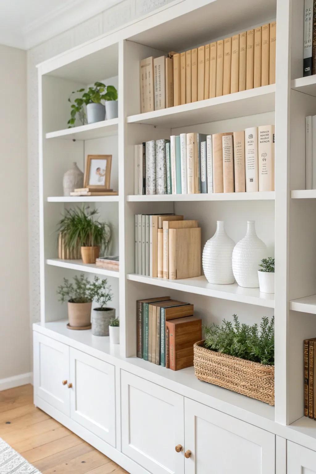 Organized and stylish, a white bookshelf arrangement adds a chic touch to your space.
