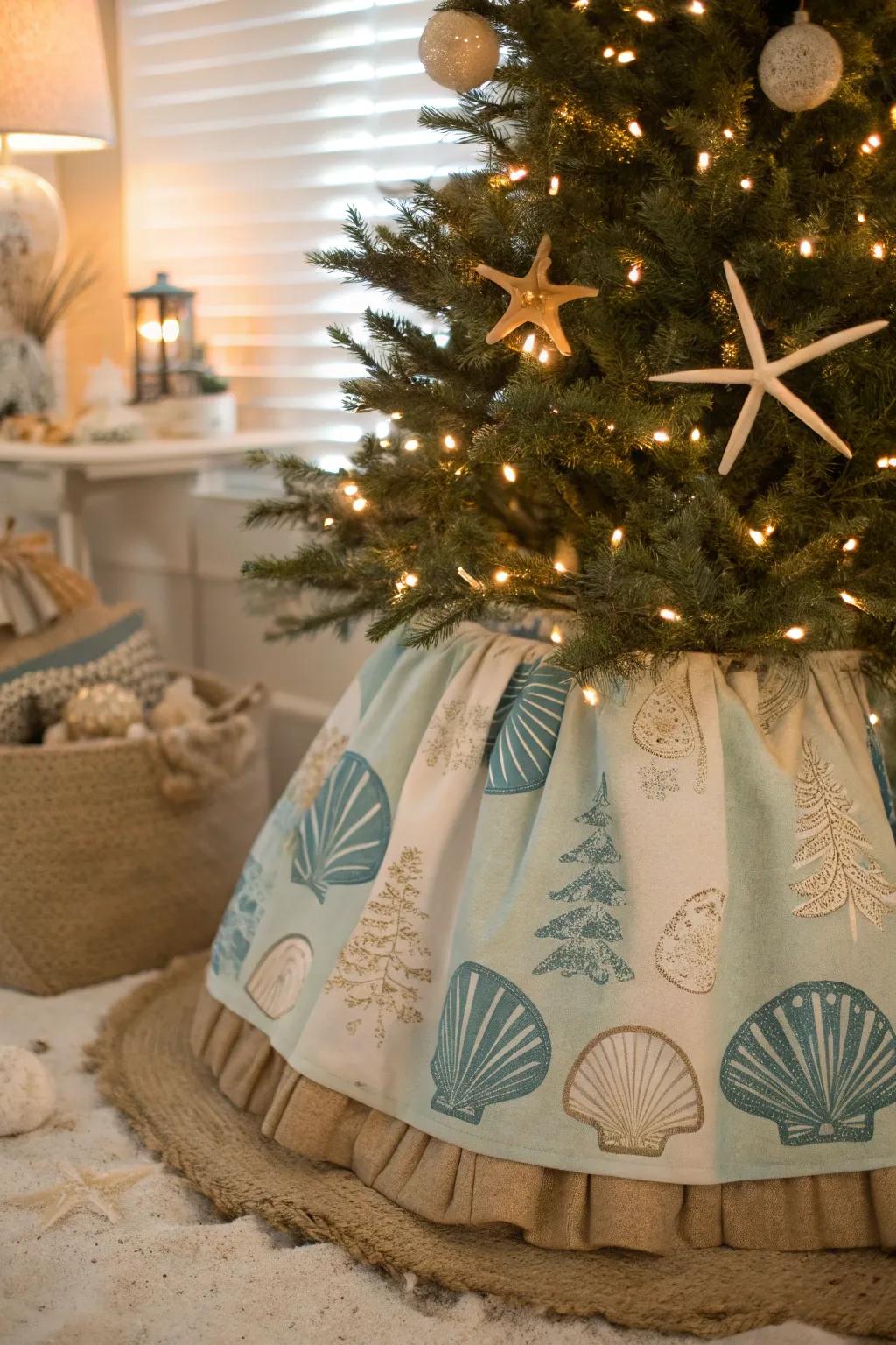 A beach-patterned skirt completes your coastal Christmas look.