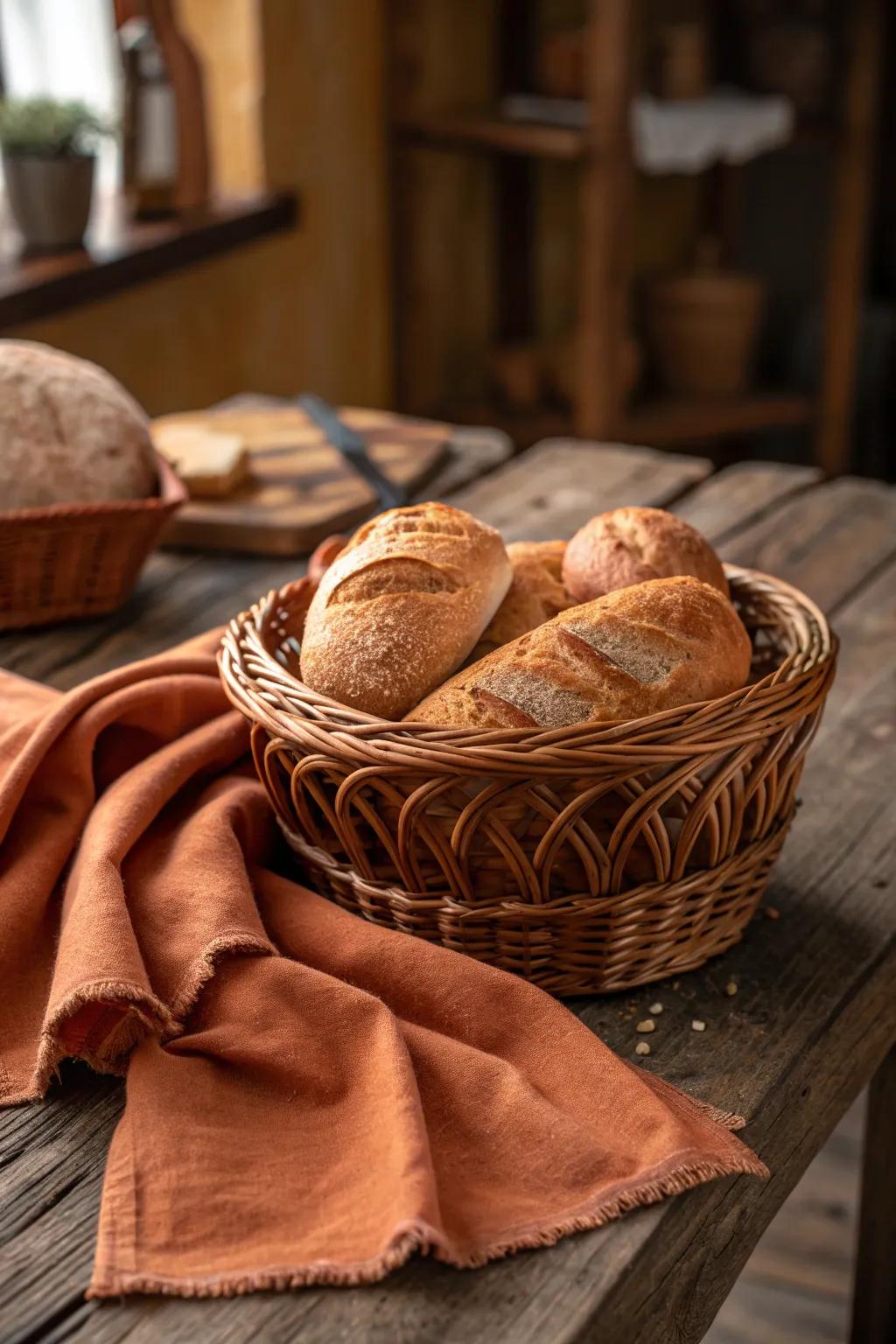 Embrace rustic warmth with a terracotta-themed basket that's earthy and inviting.