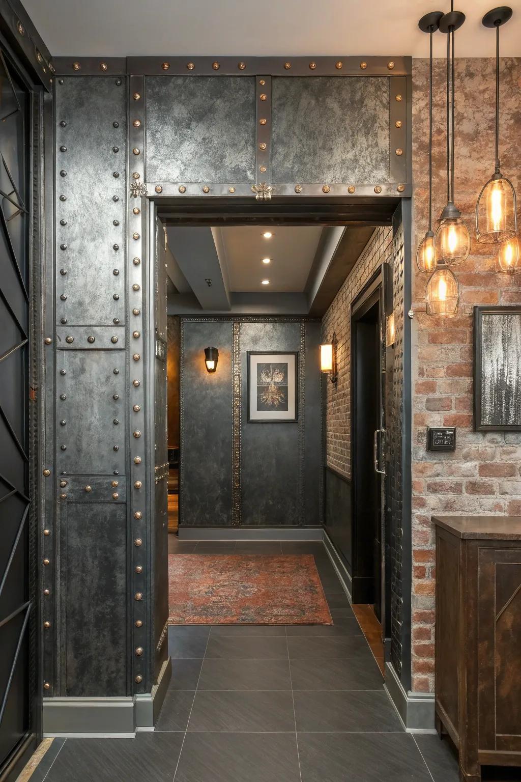 Industrial elements add a modern, edgy vibe to your entryway.