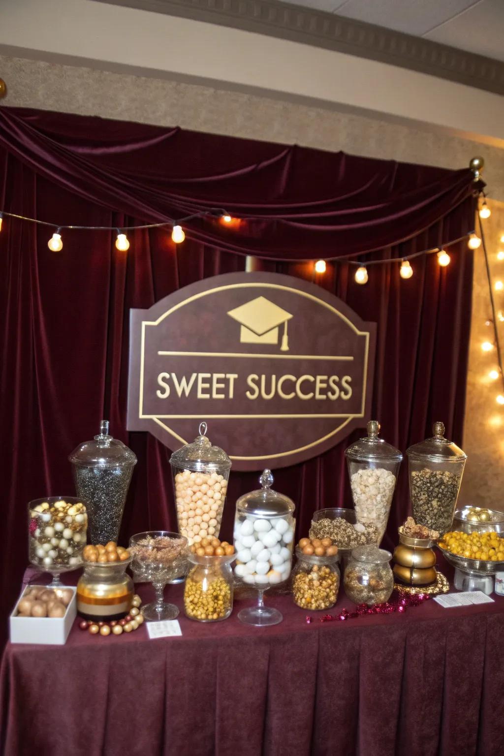 Complete your candy bar with a backdrop celebrating sweet success! 🎉 #SweetSuccess #GraduationDecor