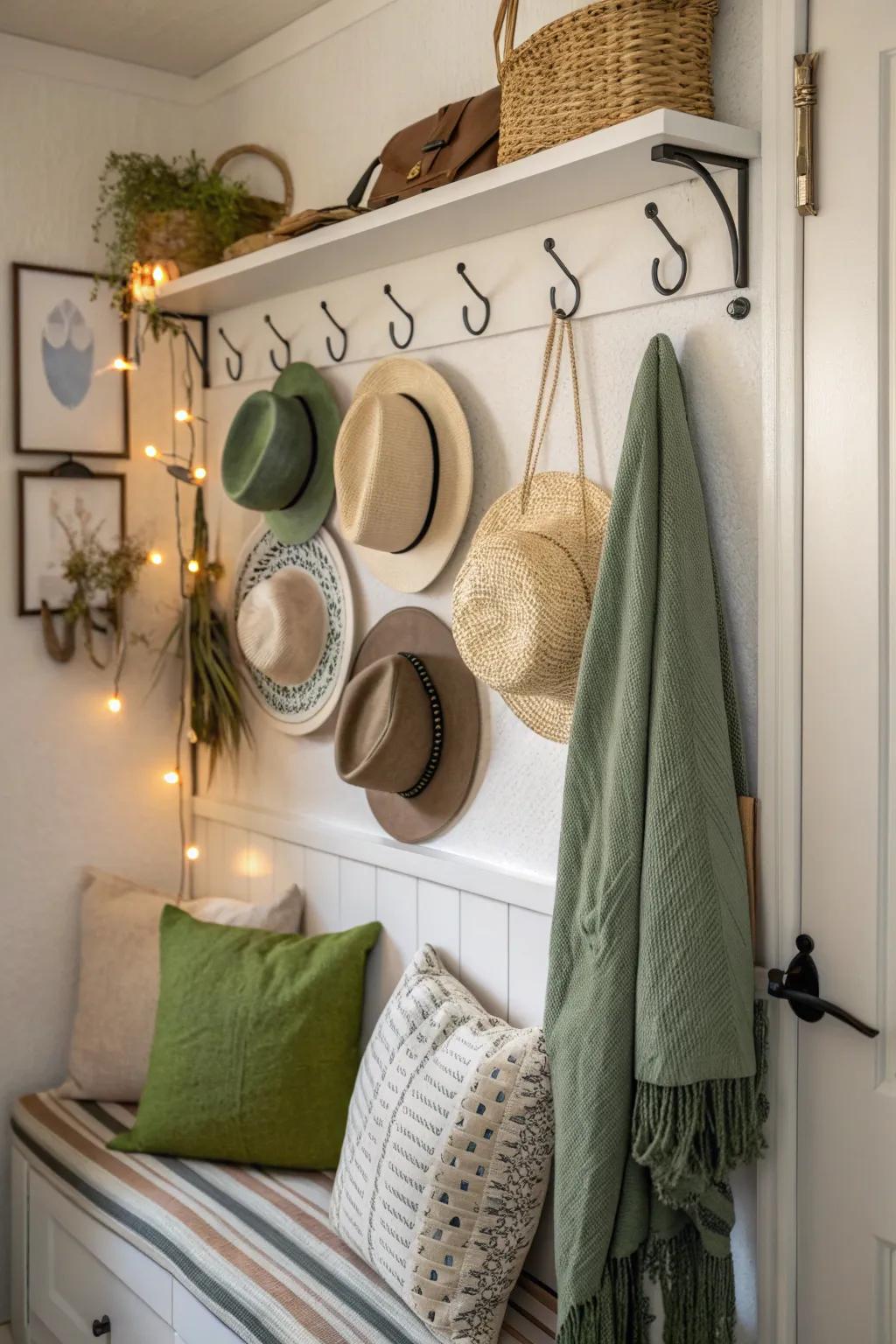 Enjoy flexible storage solutions with adhesive hooks that adapt to your style and space.