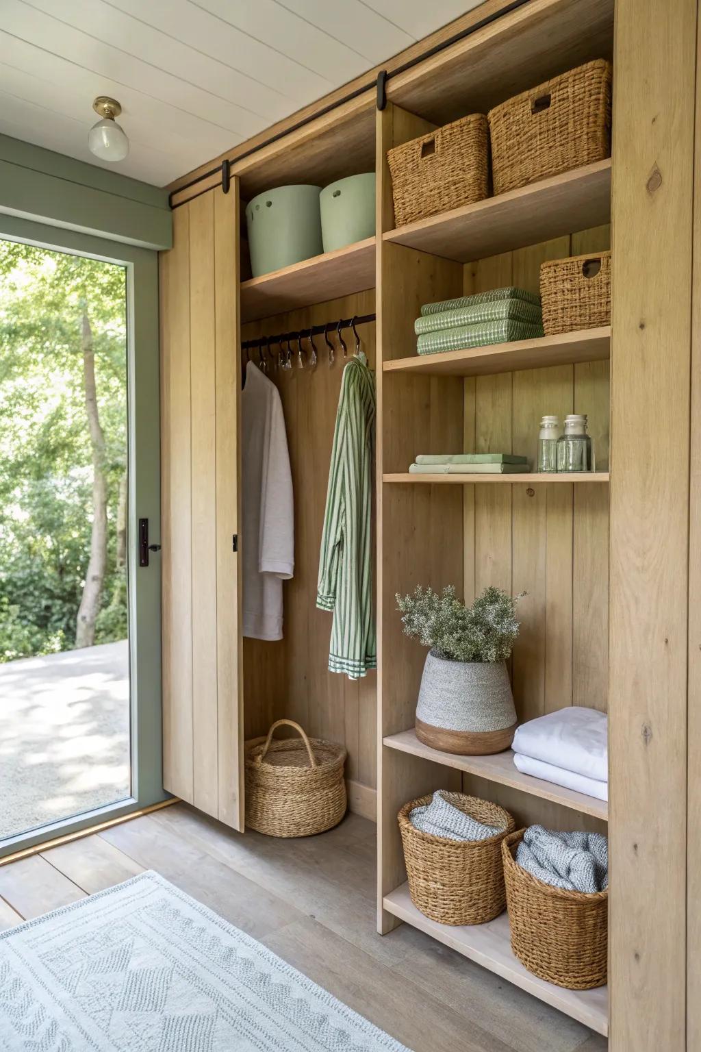 The back wall of your closet can be a hidden gem of storage, perfect for quick-access items.