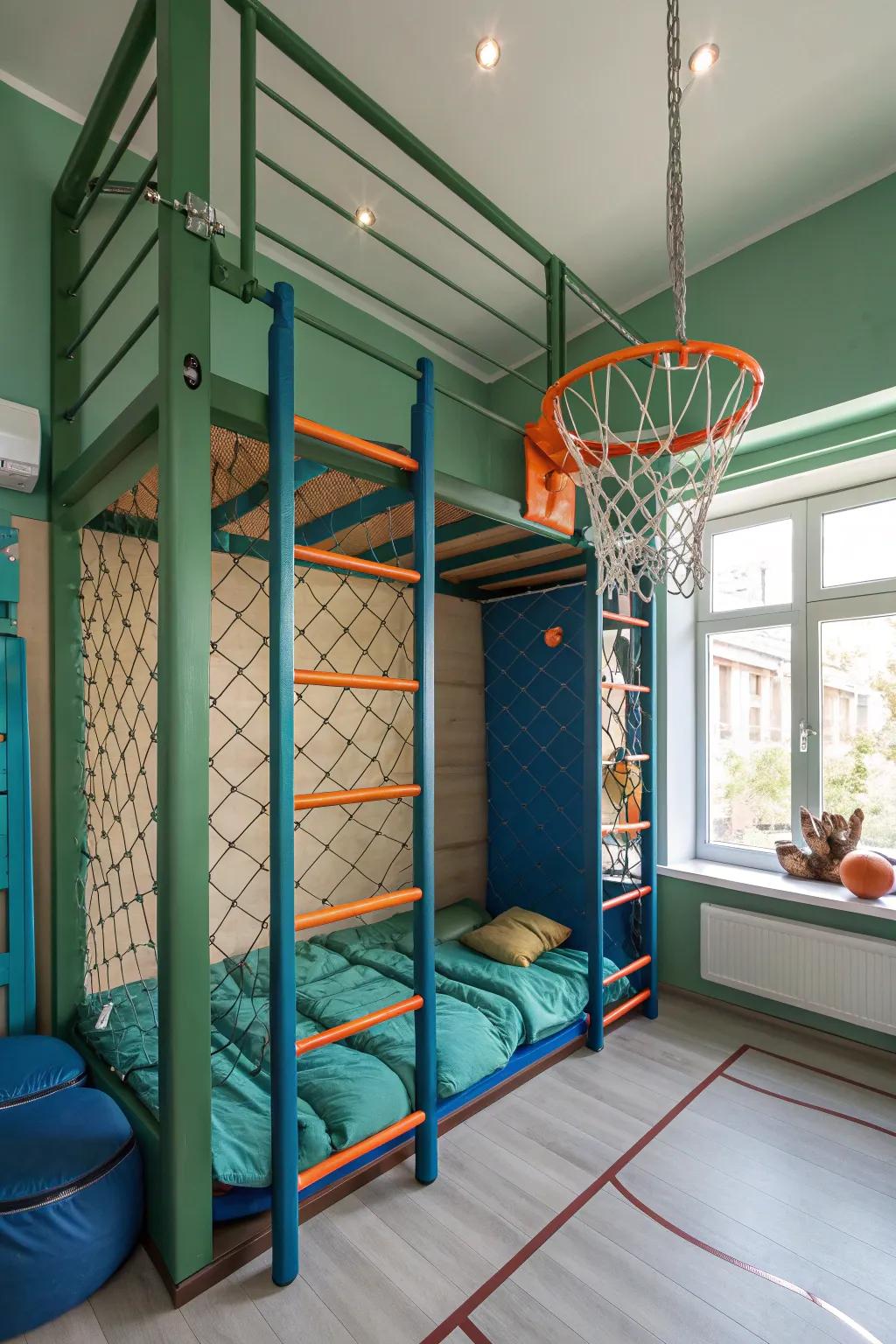 Basketball nets add a sporty element, encouraging active play and skill development.