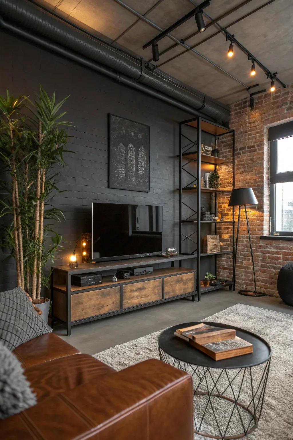 Embrace the edgy aesthetic of urban loft living with a stylish TV setup.