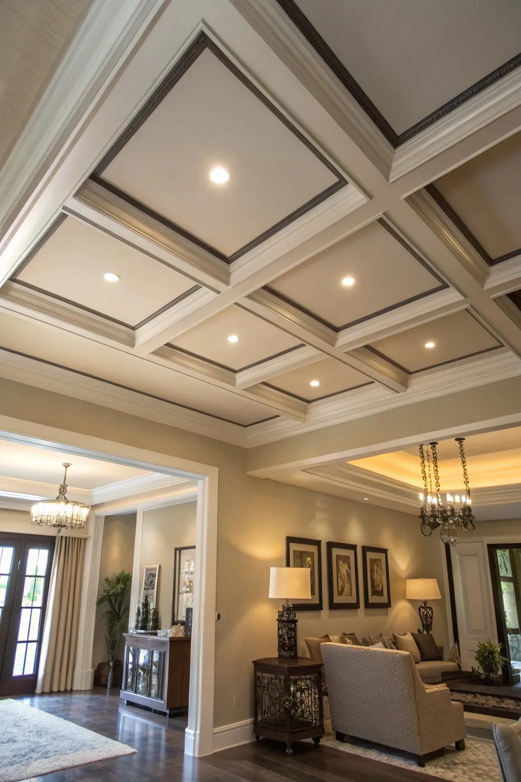 Achieve timeless elegance with minimalist coffered ceilings that embody simplicity.