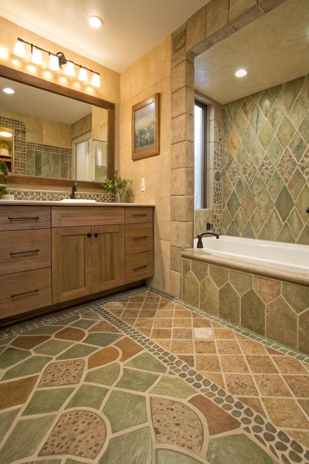 Textured floor tiles add depth and visual interest.