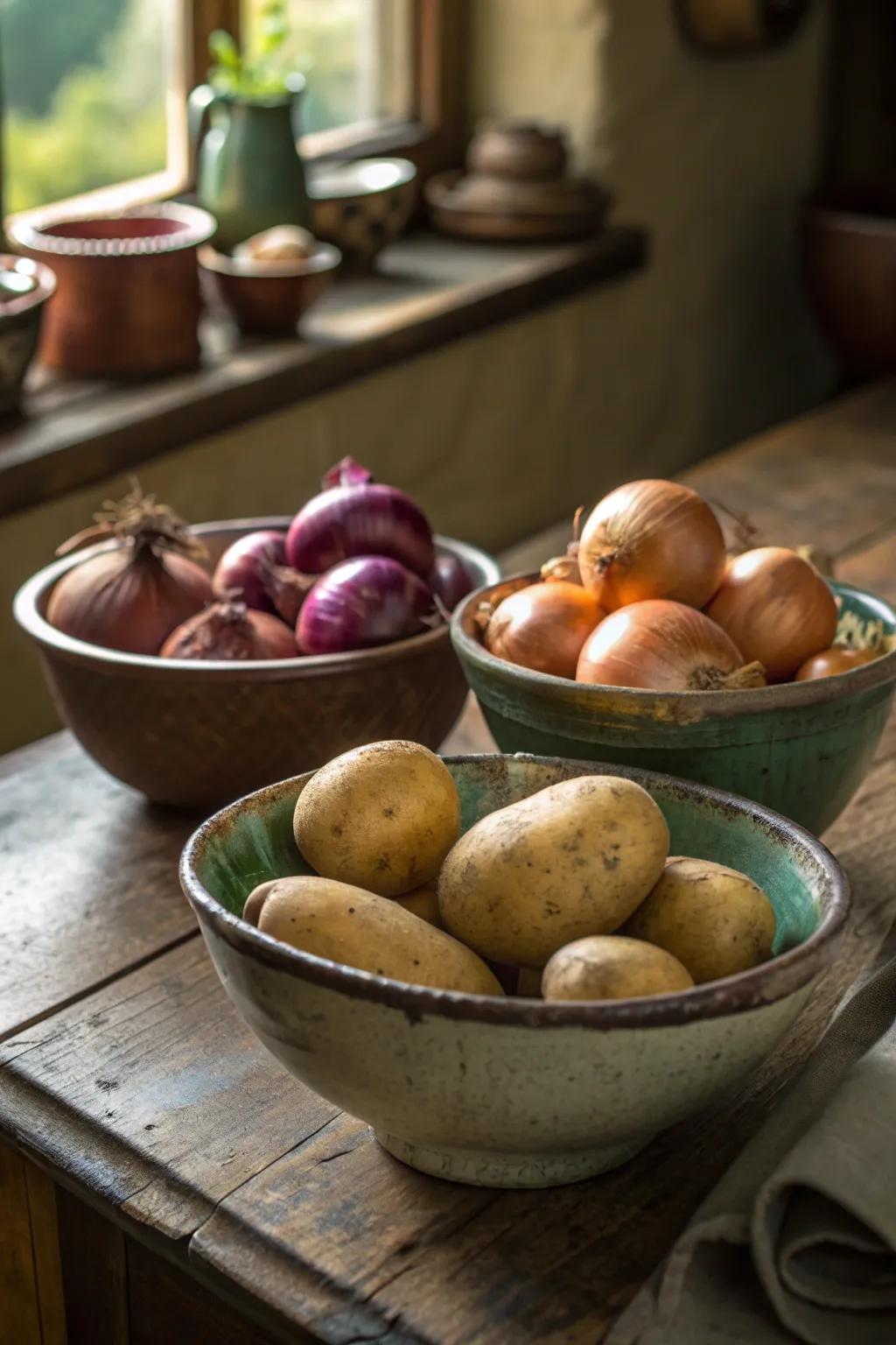 Add vintage charm with beautiful antique bowl storage.