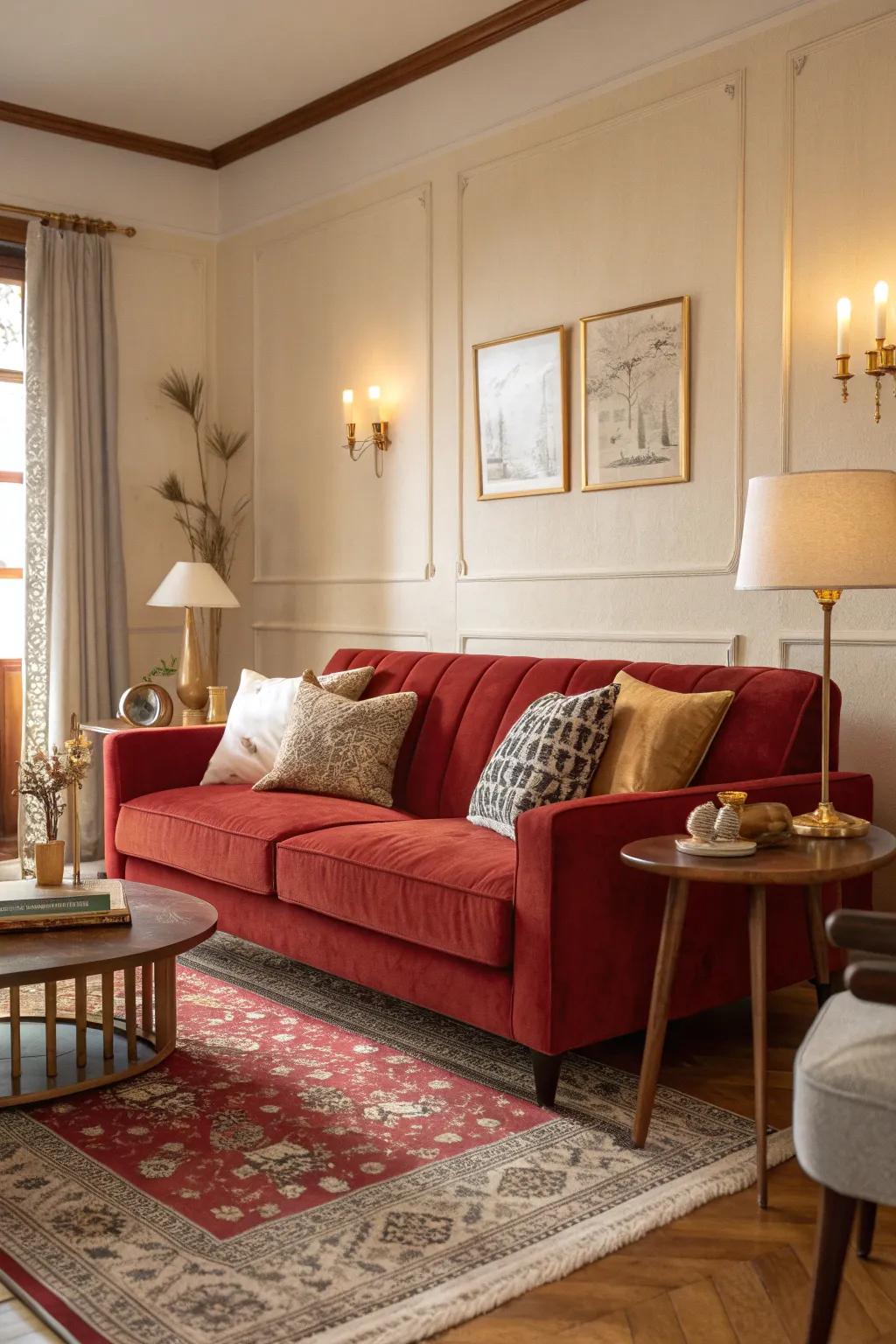 Embrace classic design with a mid-century modern twist in red and cream.