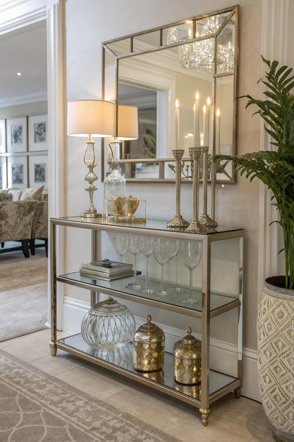 Amplify light and create an airy feel with reflective surfaces and clever lighting.