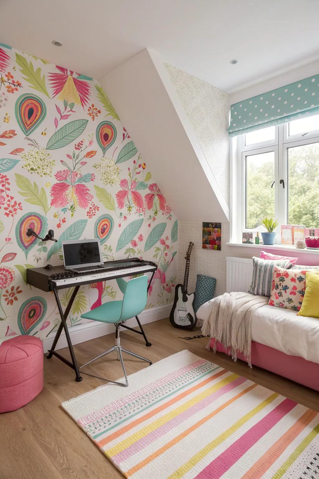 Playful patterns add fun and movement to any teen's room. 🎉 #PatternPlay #FunDecor