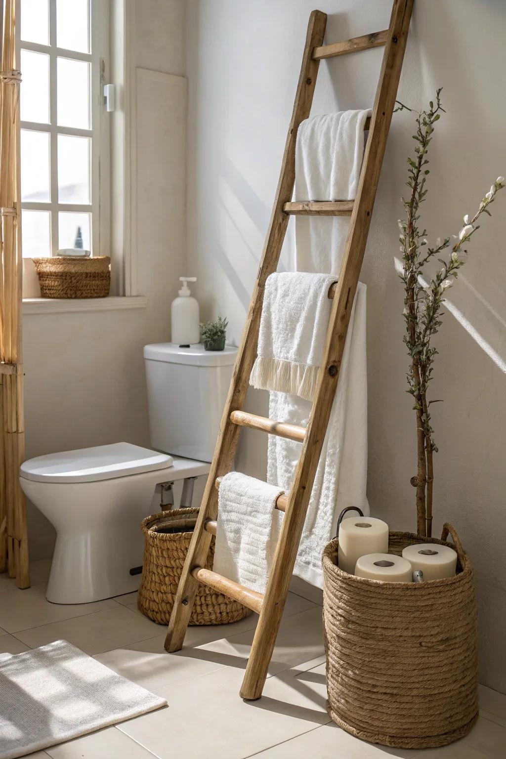 Add a touch of rustic charm with a decorative ladder holder.