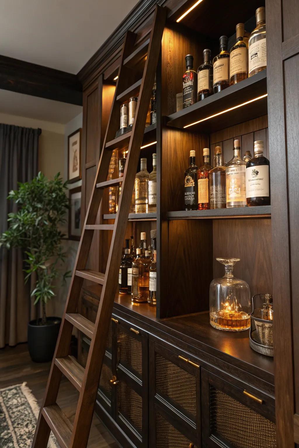 Maximize vertical space with a trendy ladder shelf for your whiskey collection.