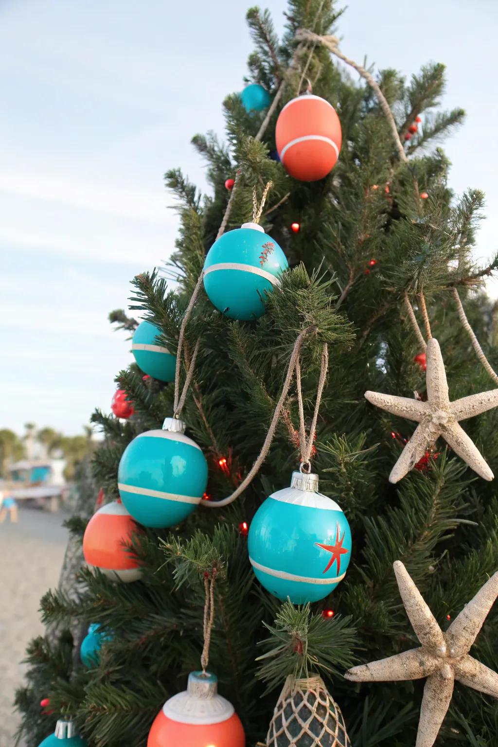 Mini buoy ornaments add a nautical and whimsical charm to your tree.