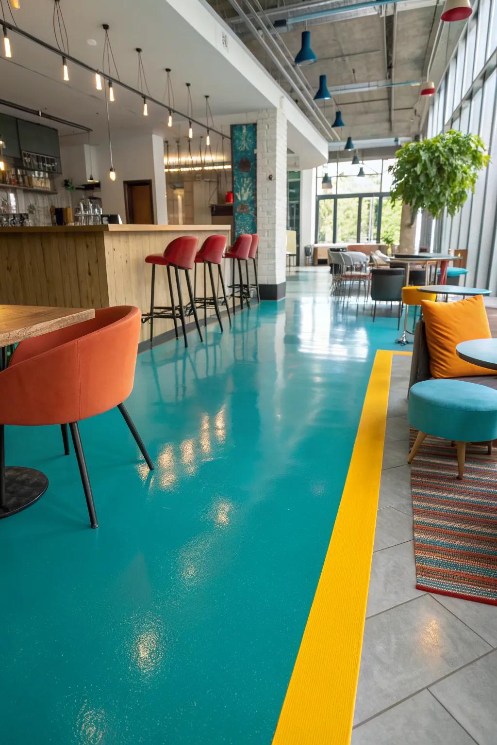 Poured resin flooring offers a sleek, seamless surface, perfect for modern spaces.
