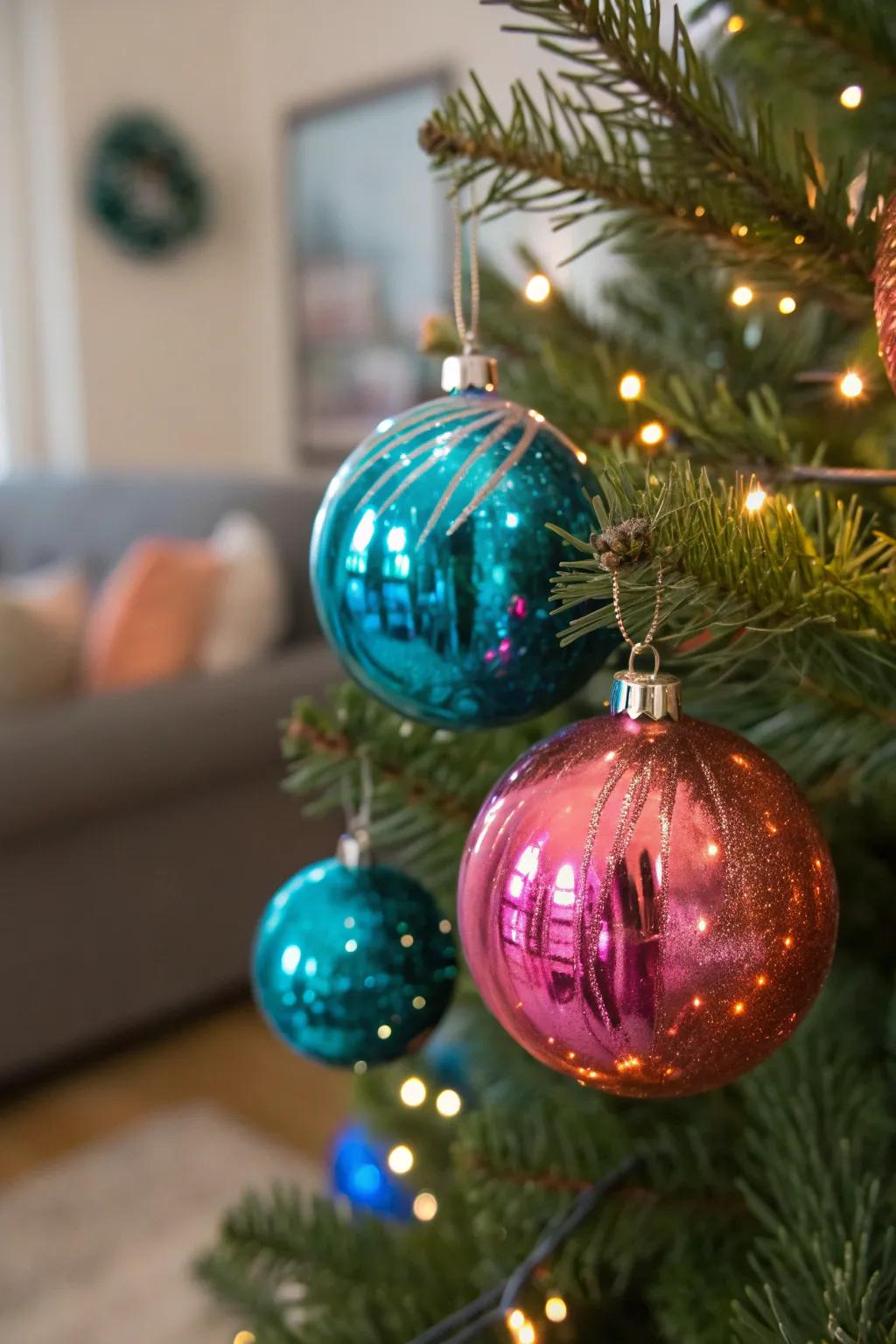 Dazzle your guests with color-changing ornaments that add a lively touch to your holiday decor.