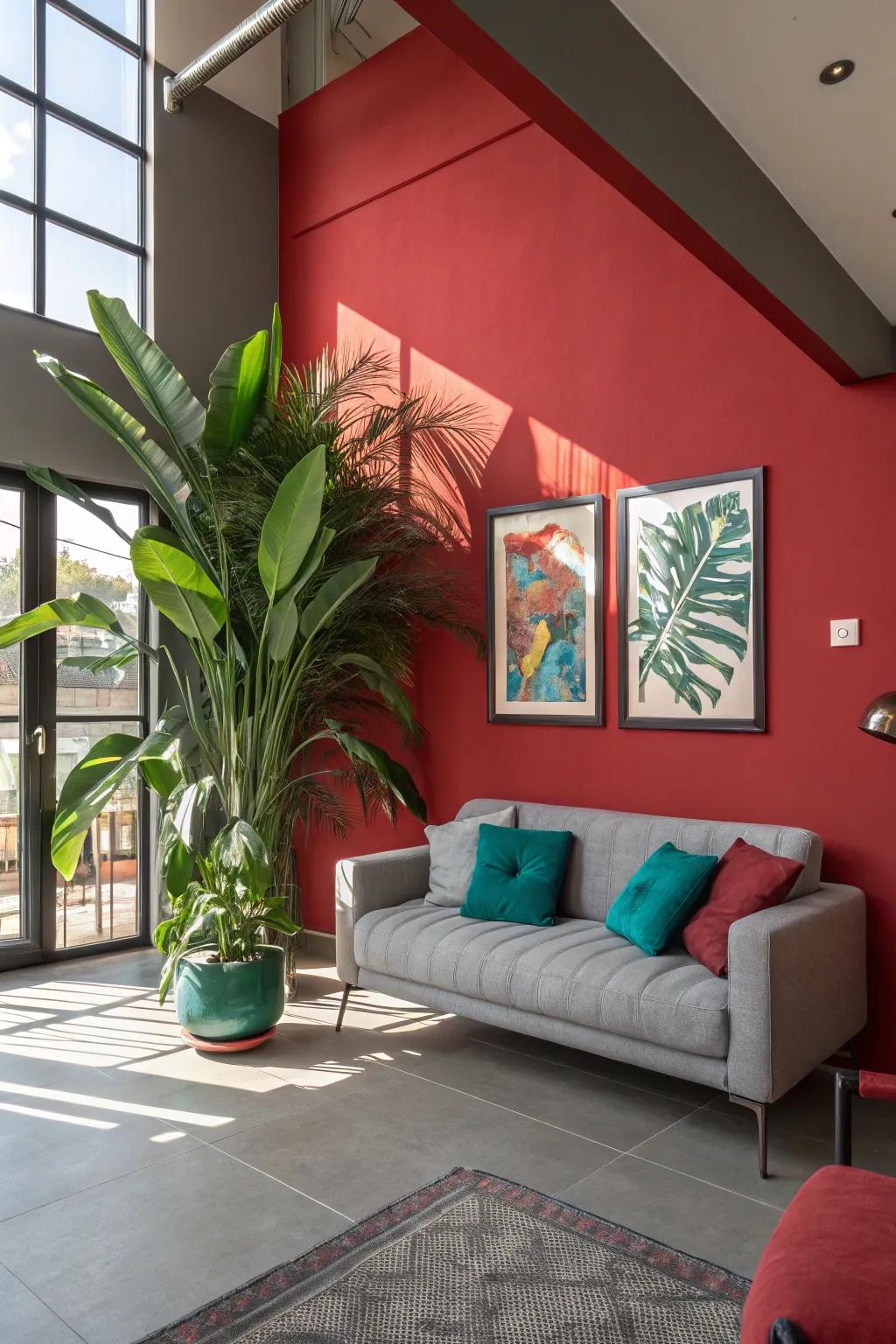 Breathe life into your design with nature-inspired accents among red and gray tones.