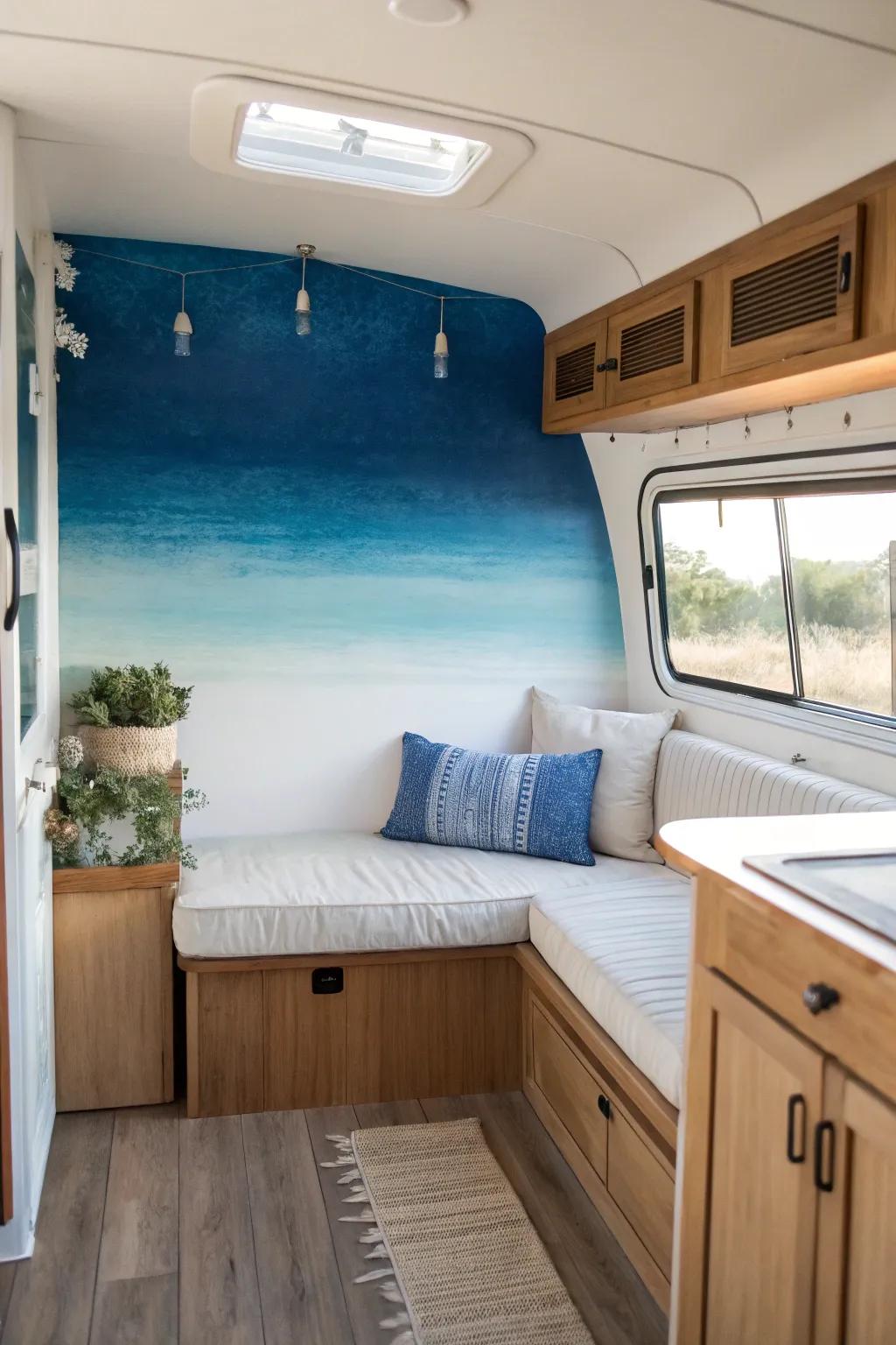 Ombre walls offer a beautiful gradient effect, bringing a sense of flow and tranquility to any space. #OmbreEffect #GradientDesign #RVInspiration