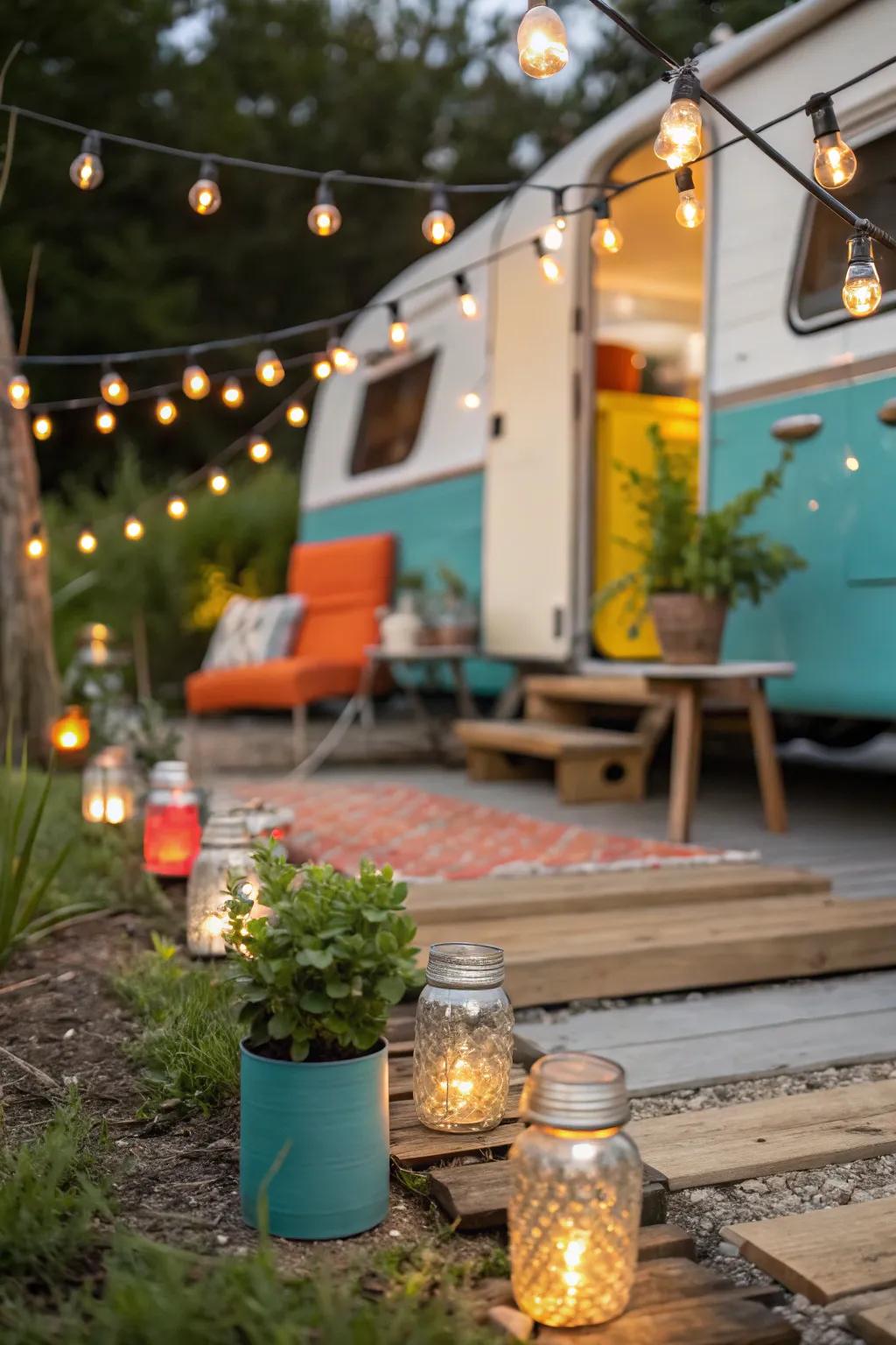Add a rustic charm to your RV setup with DIY solar mason jar lights. 🌿 #EcoChic #DIYLighting