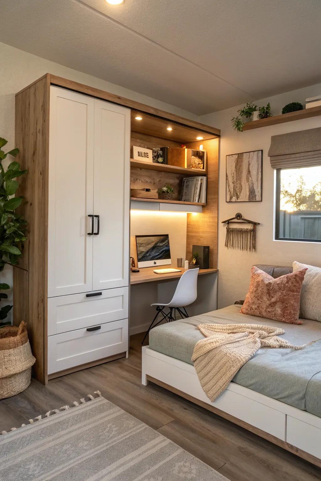 Stay connected with tech-friendly features that integrate seamlessly into your Murphy bed design.