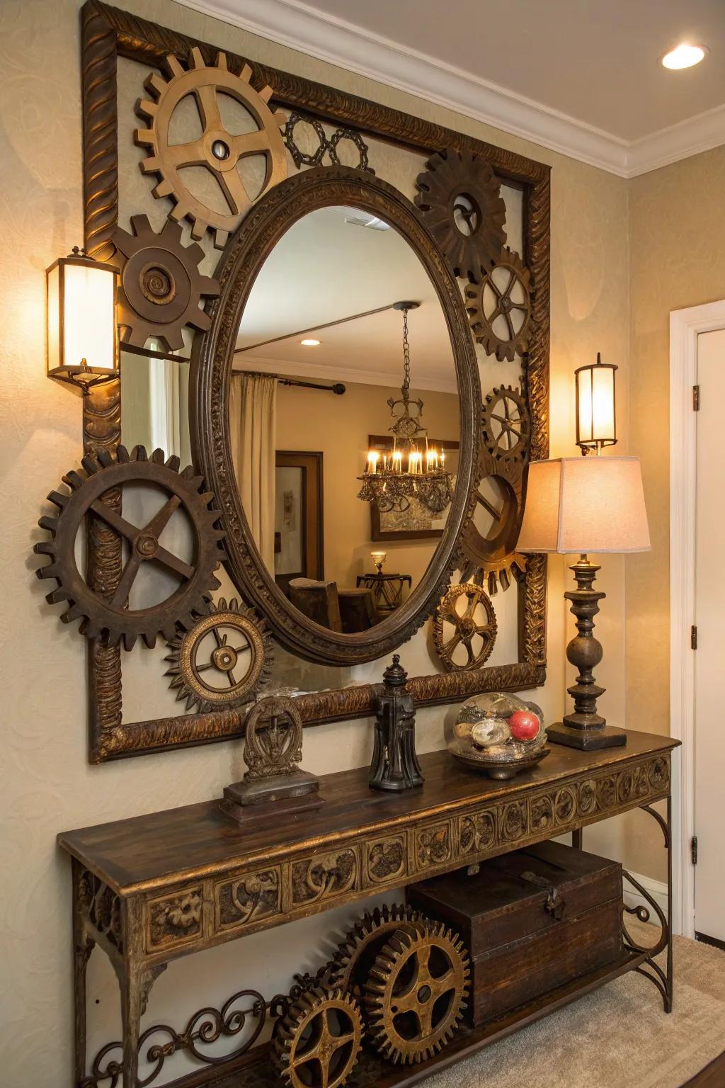 Reflect your style with a mirror that combines Victorian elegance and steampunk whimsy.
