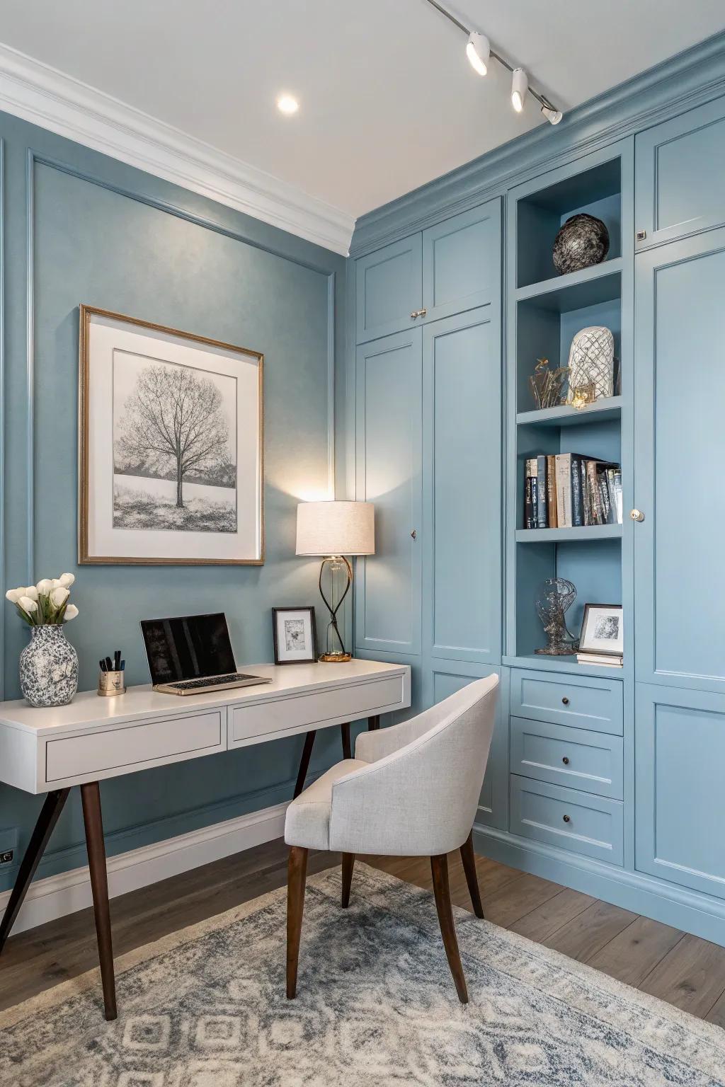 Discover the magic of a monochromatic design for a seamless, cohesive study space.